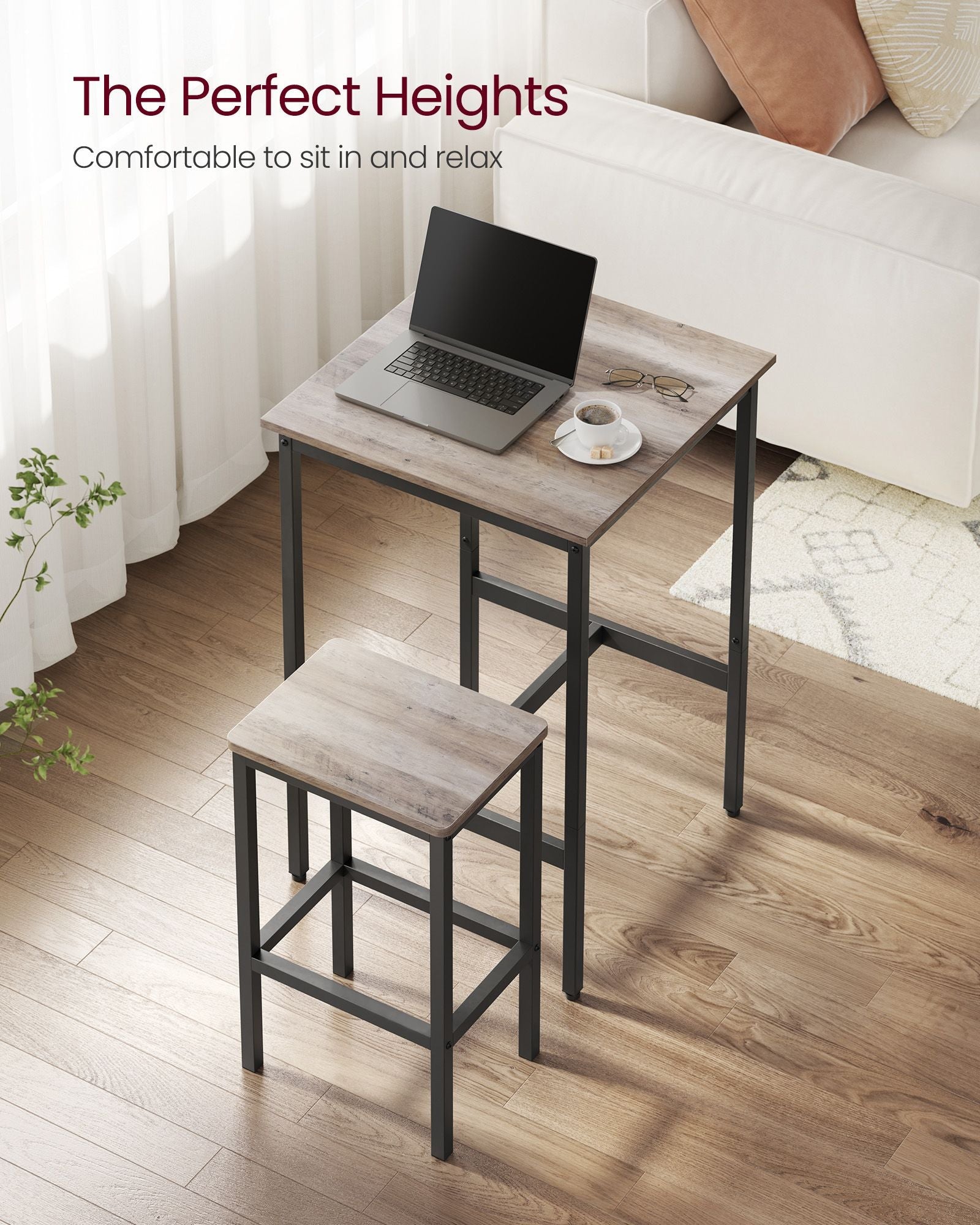 Bar Table and Stools Set - Wood - Heather Greige