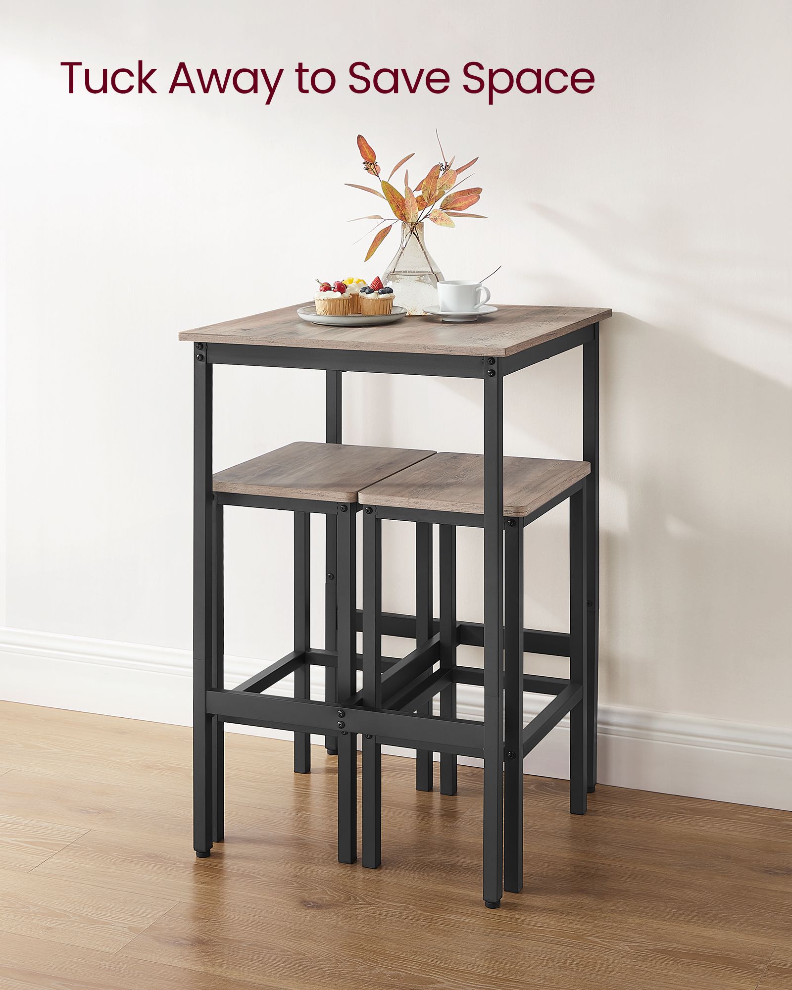 Bar Table and Stools Set - Wood - Heather Greige
