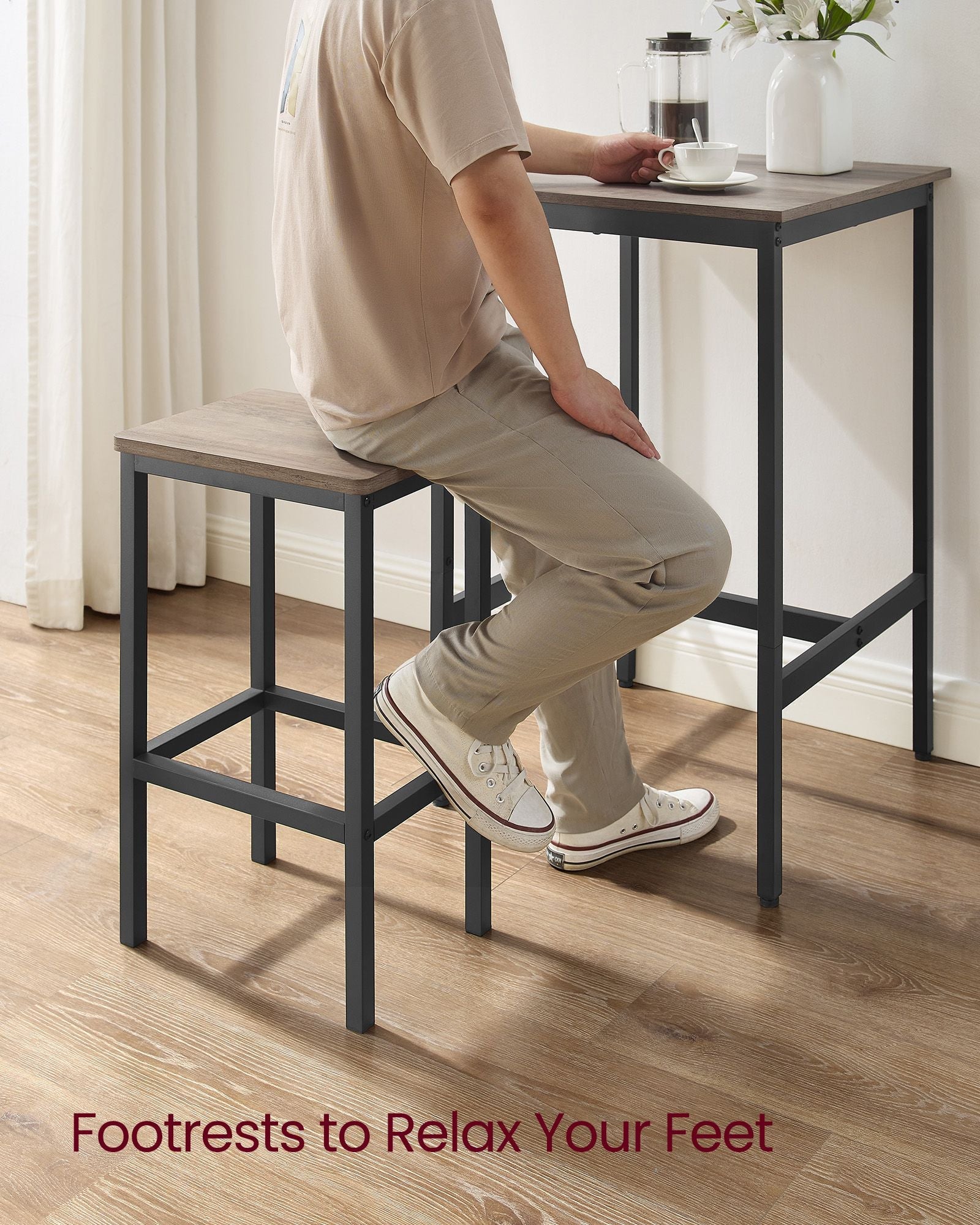 Bar Table and Stools Set - Wood - Heather Greige