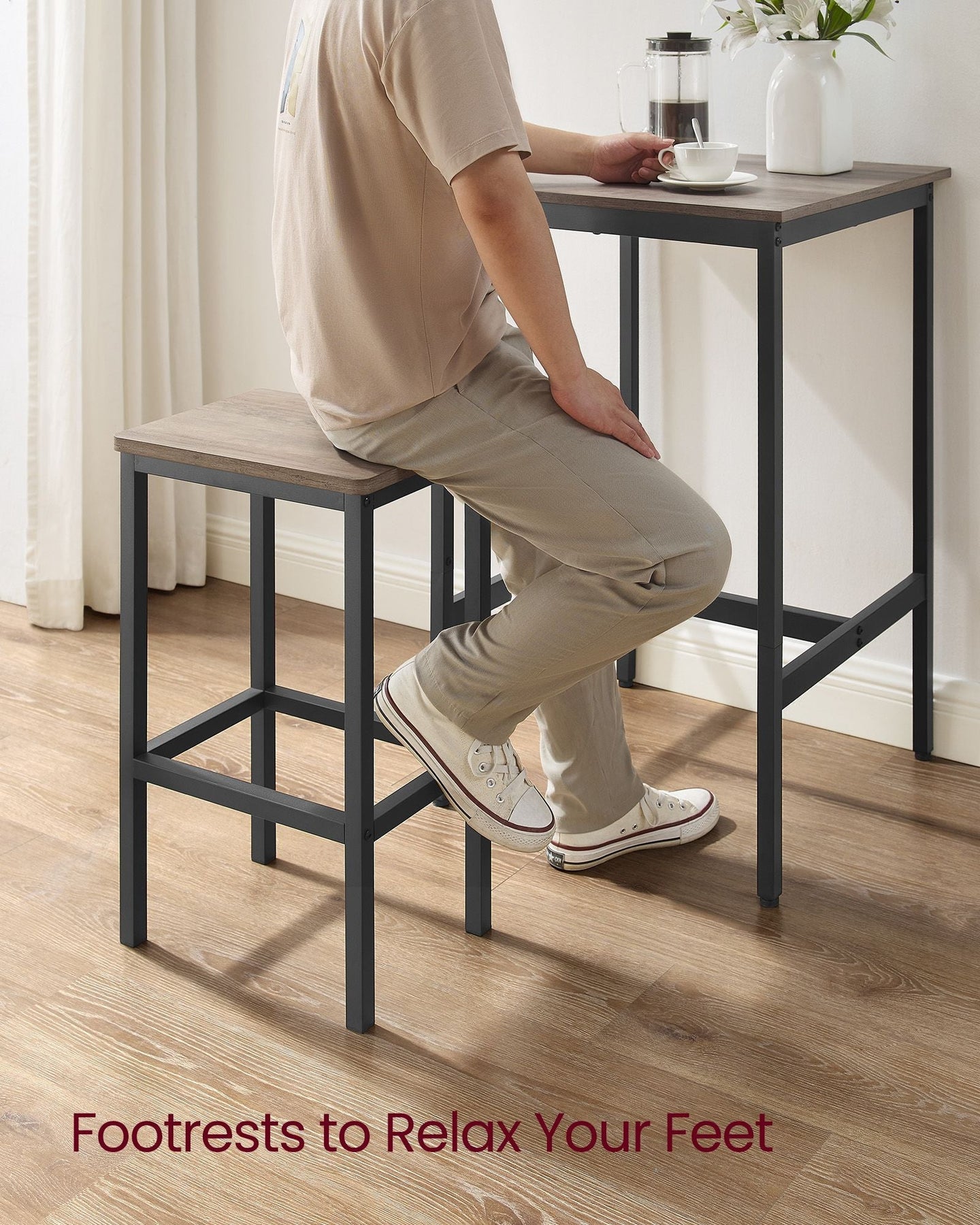 Bar Table and Stools Set - Wood - Heather Greige