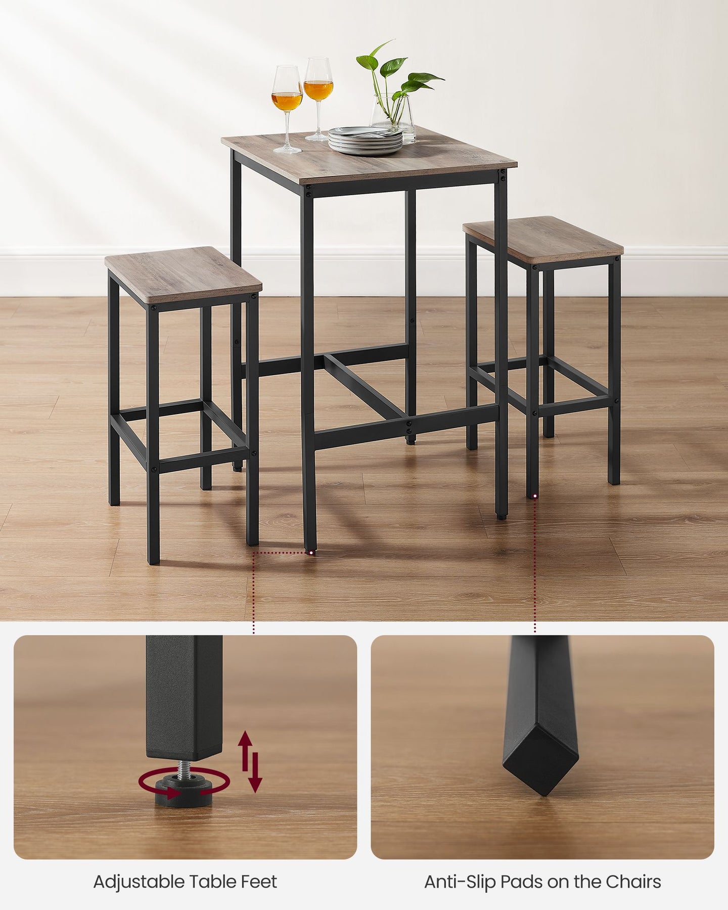 Bar Table and Stools Set - Wood - Heather Greige