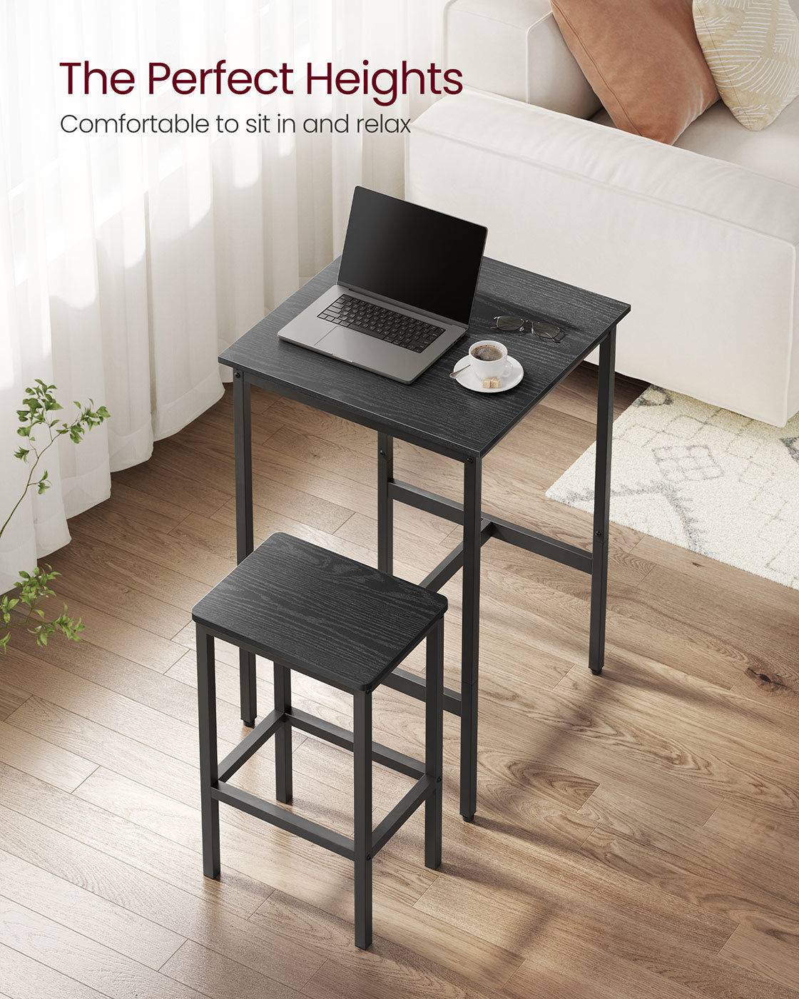 Bar Table and Stools Set - Ebony Black - Wooden