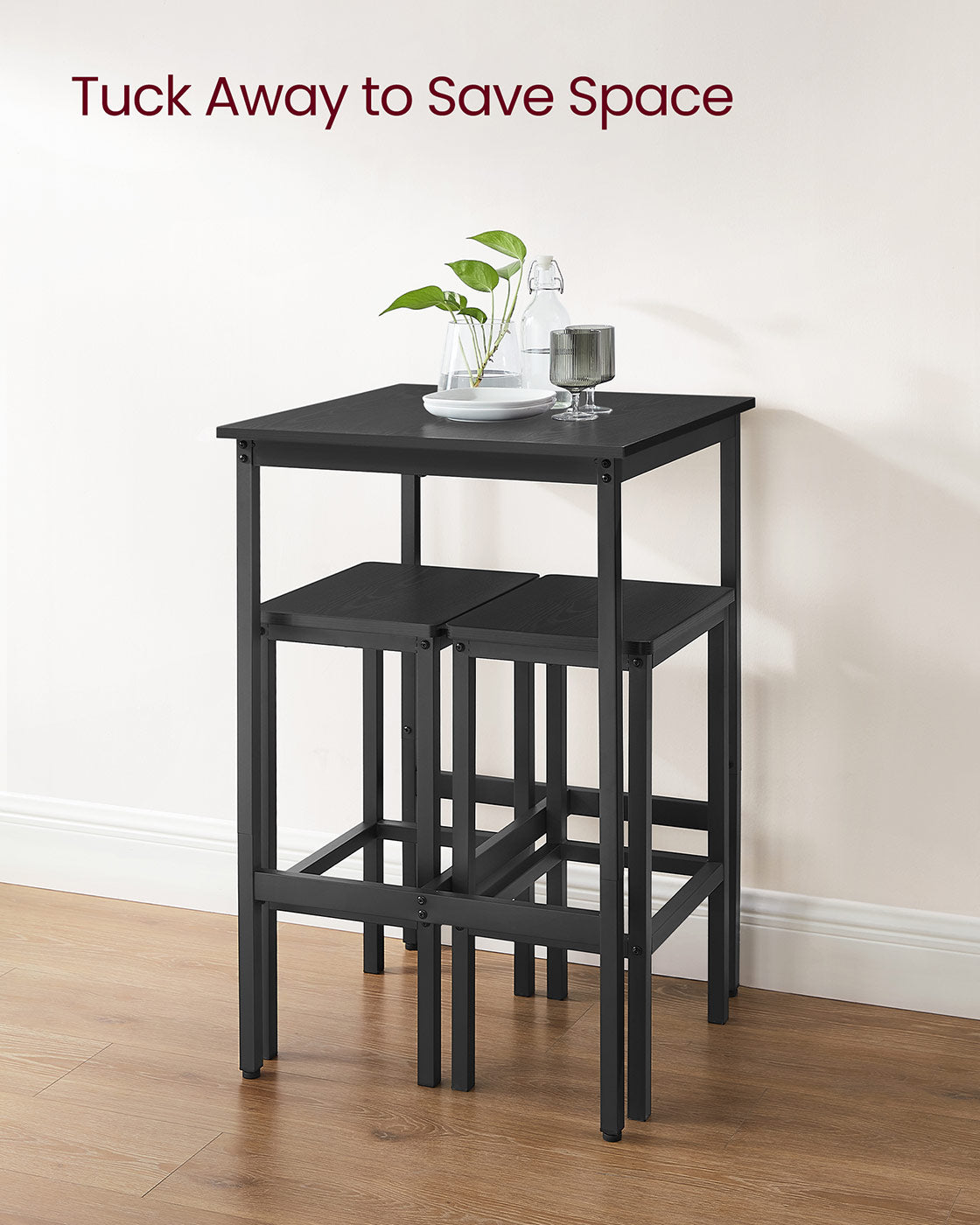 Bar Table and Stools Set - Ebony Black - Wooden