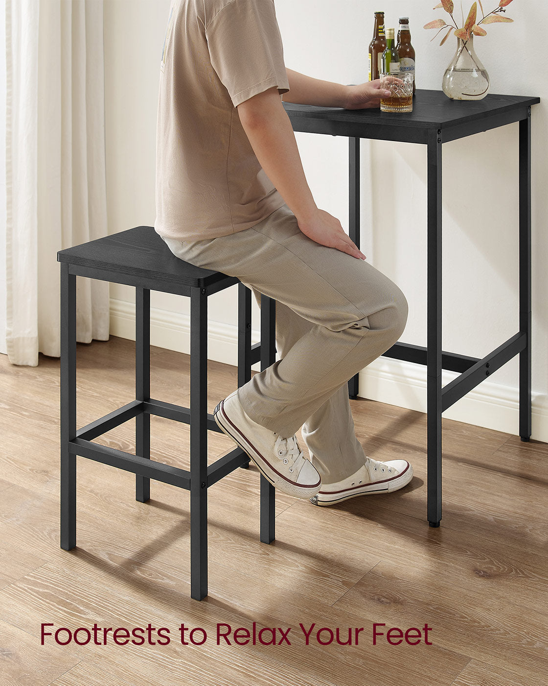 Bar Table and Stools Set - Ebony Black - Wooden