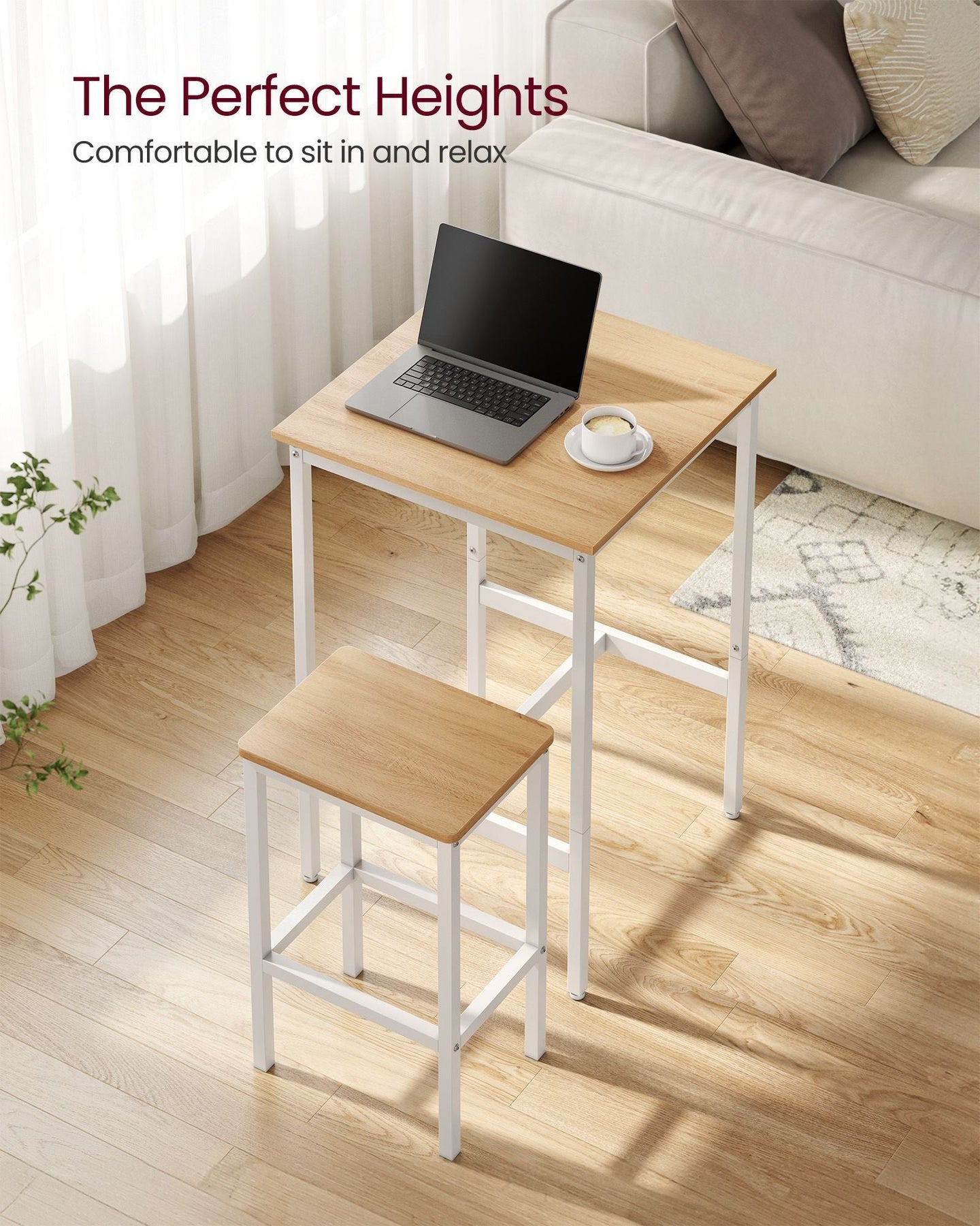 Square Bar Table Set - Includes 2 Bar Stools - Wood - Golden Oak