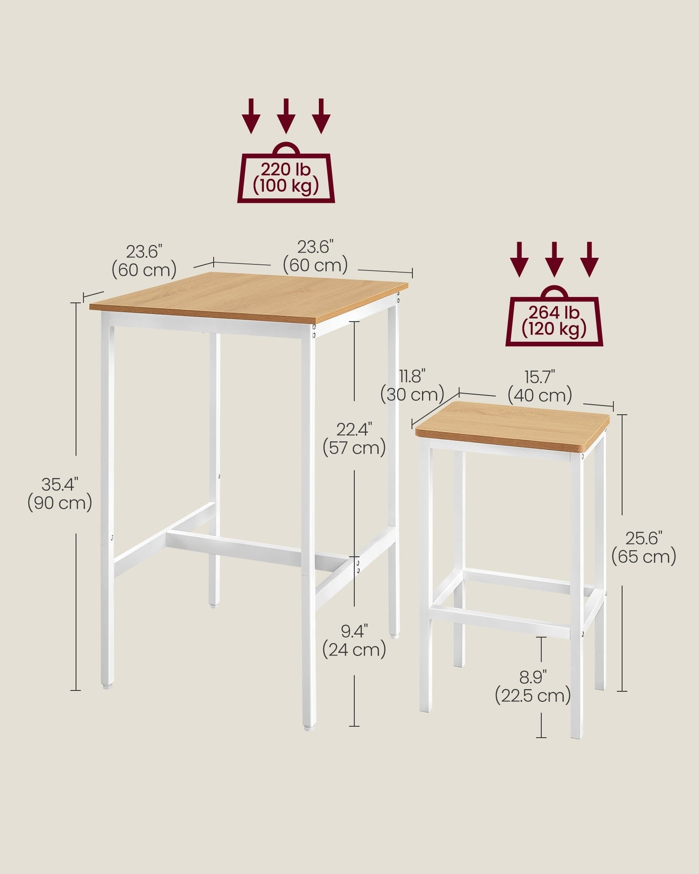 Square Bar Table Set - Includes 2 Bar Stools - Wood - Golden Oak