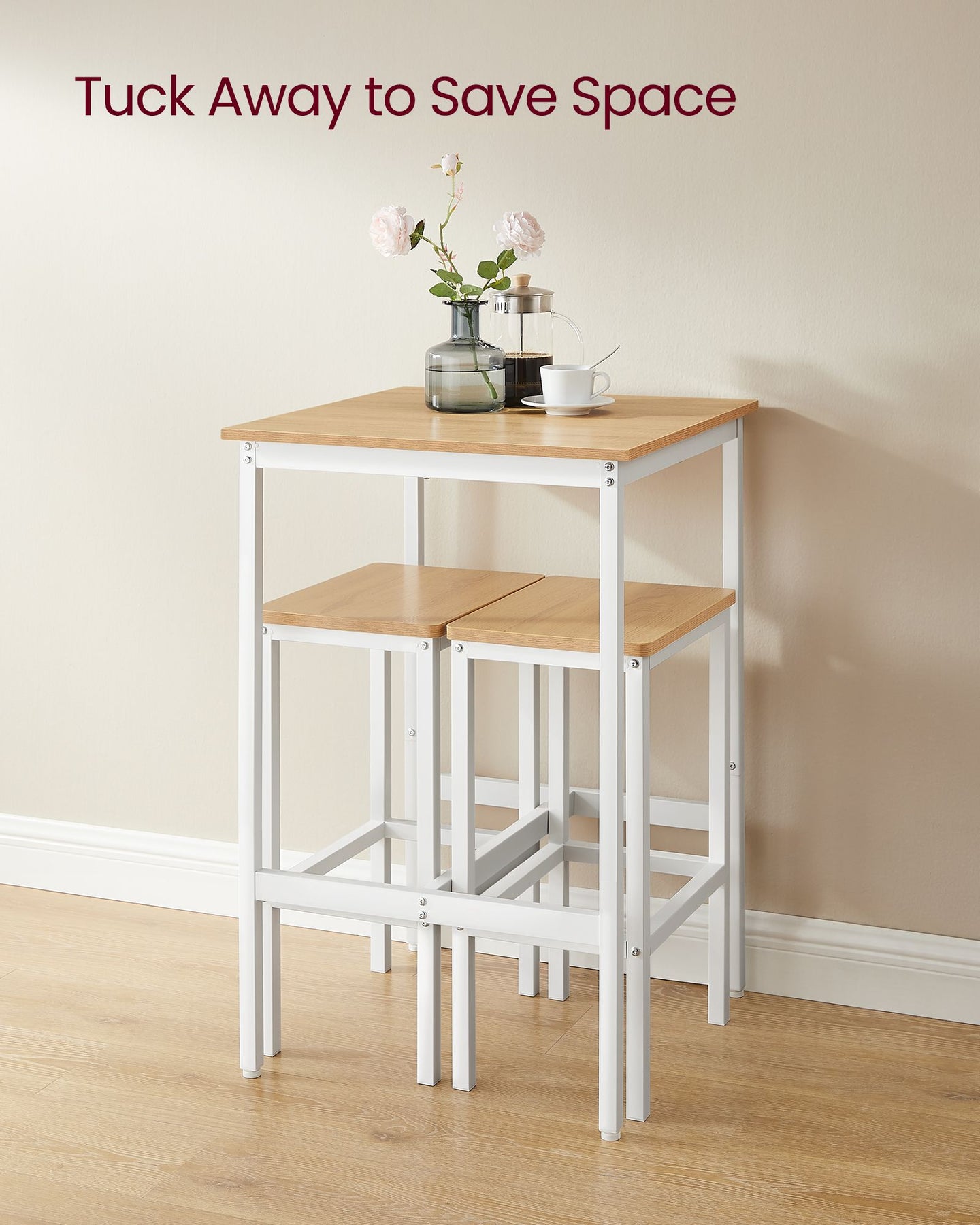 Square Bar Table Set - Includes 2 Bar Stools - Wood - Golden Oak