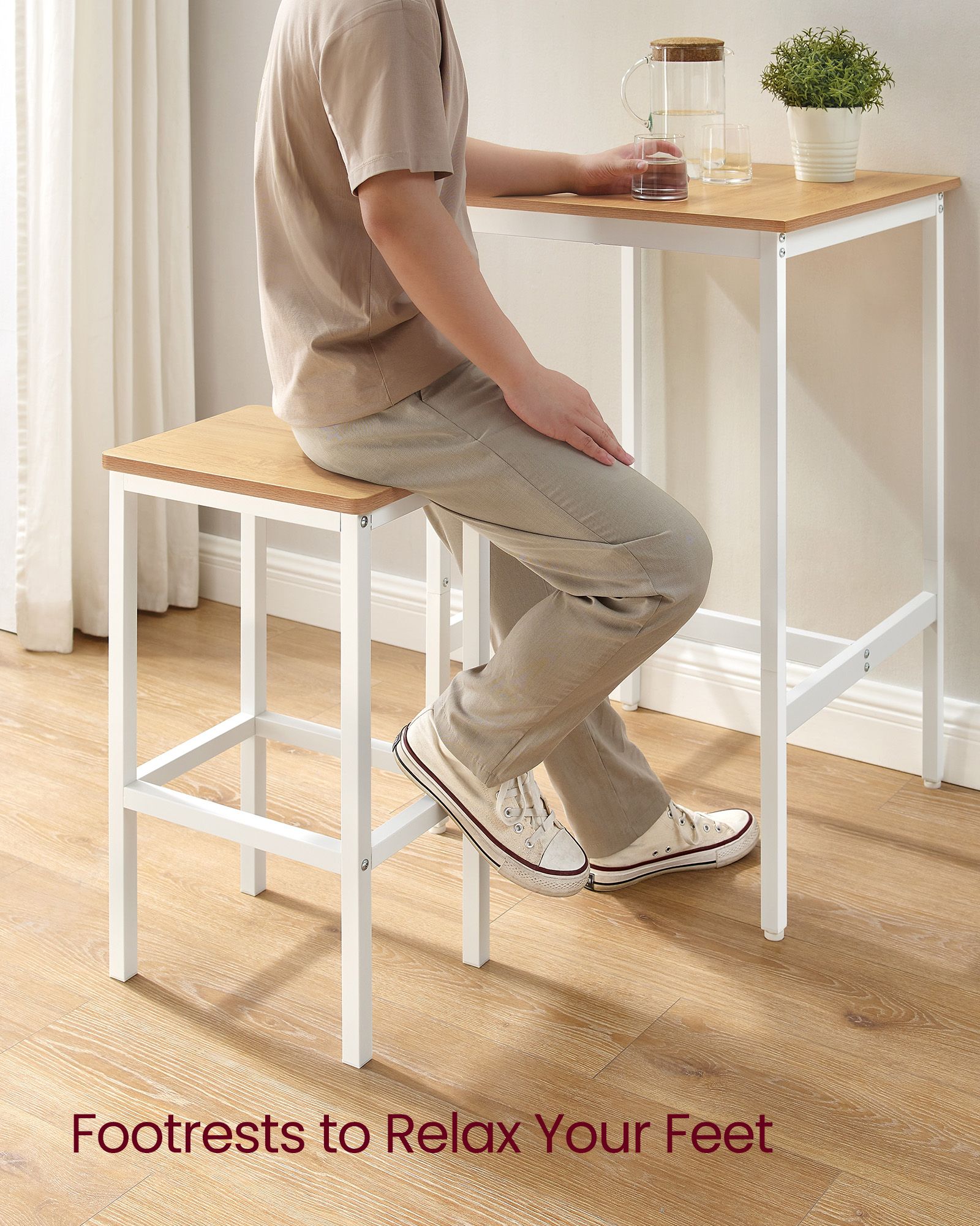 Square Bar Table Set - Includes 2 Bar Stools - Wood - Golden Oak