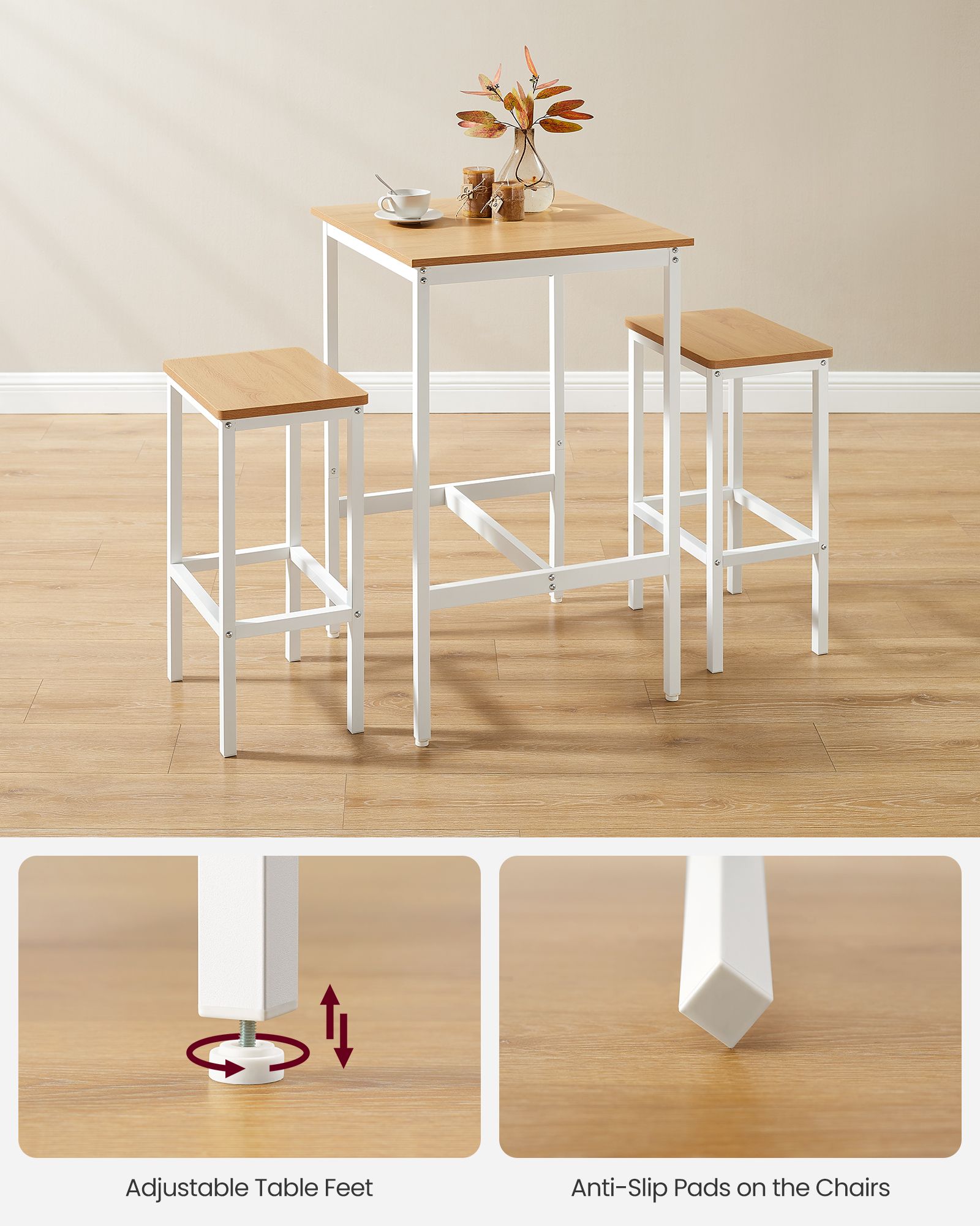 Square Bar Table Set - Includes 2 Bar Stools - Wood - Golden Oak