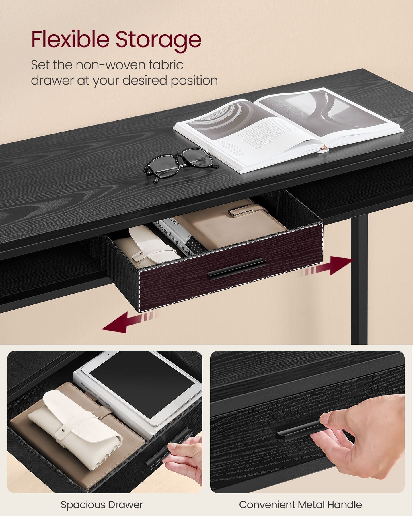 Pub Table - Wood - Ebony Black - With Charging Station and Movable Drawer