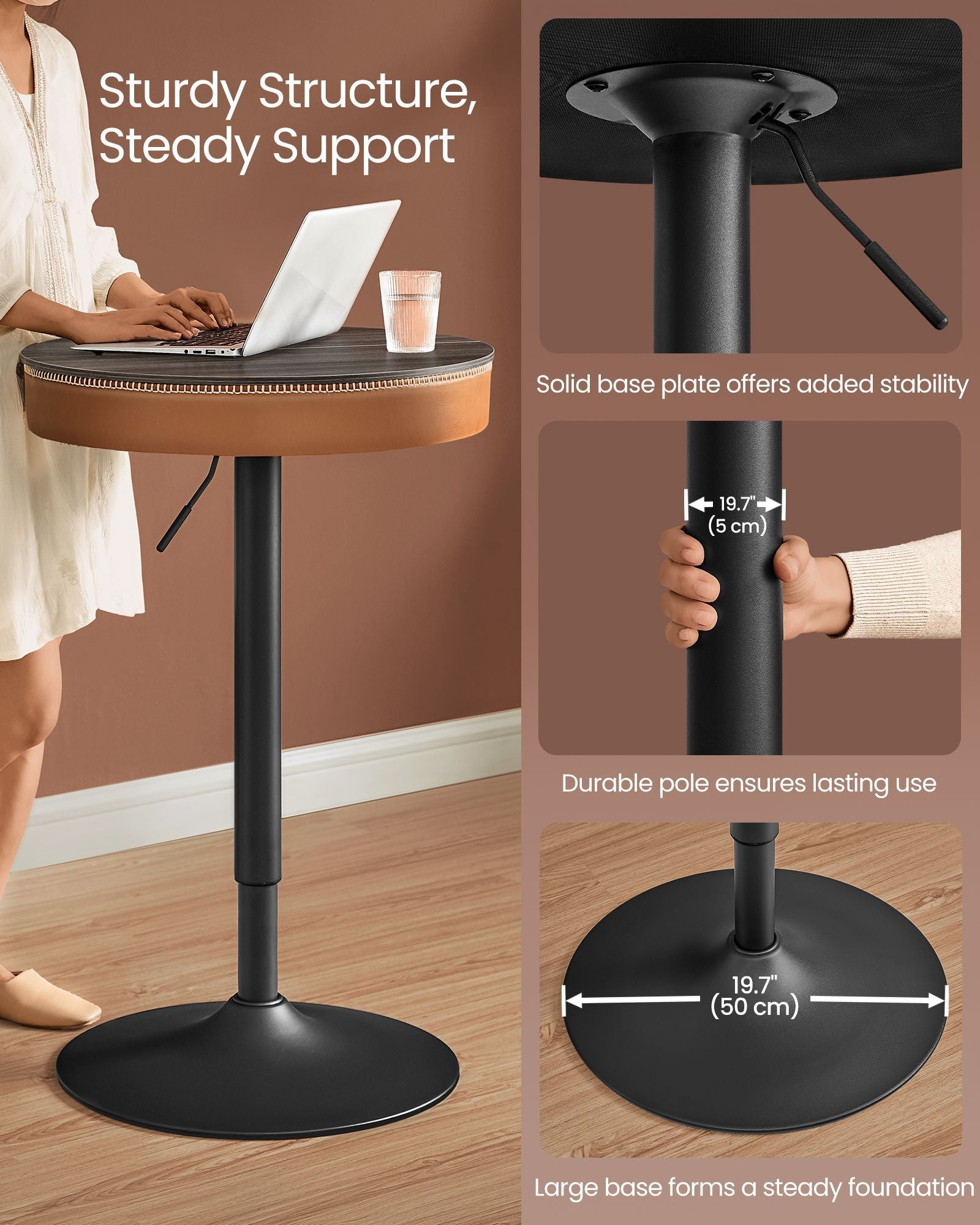Height Adjustable Bar Table - Synthetic Leather - Ash Brown