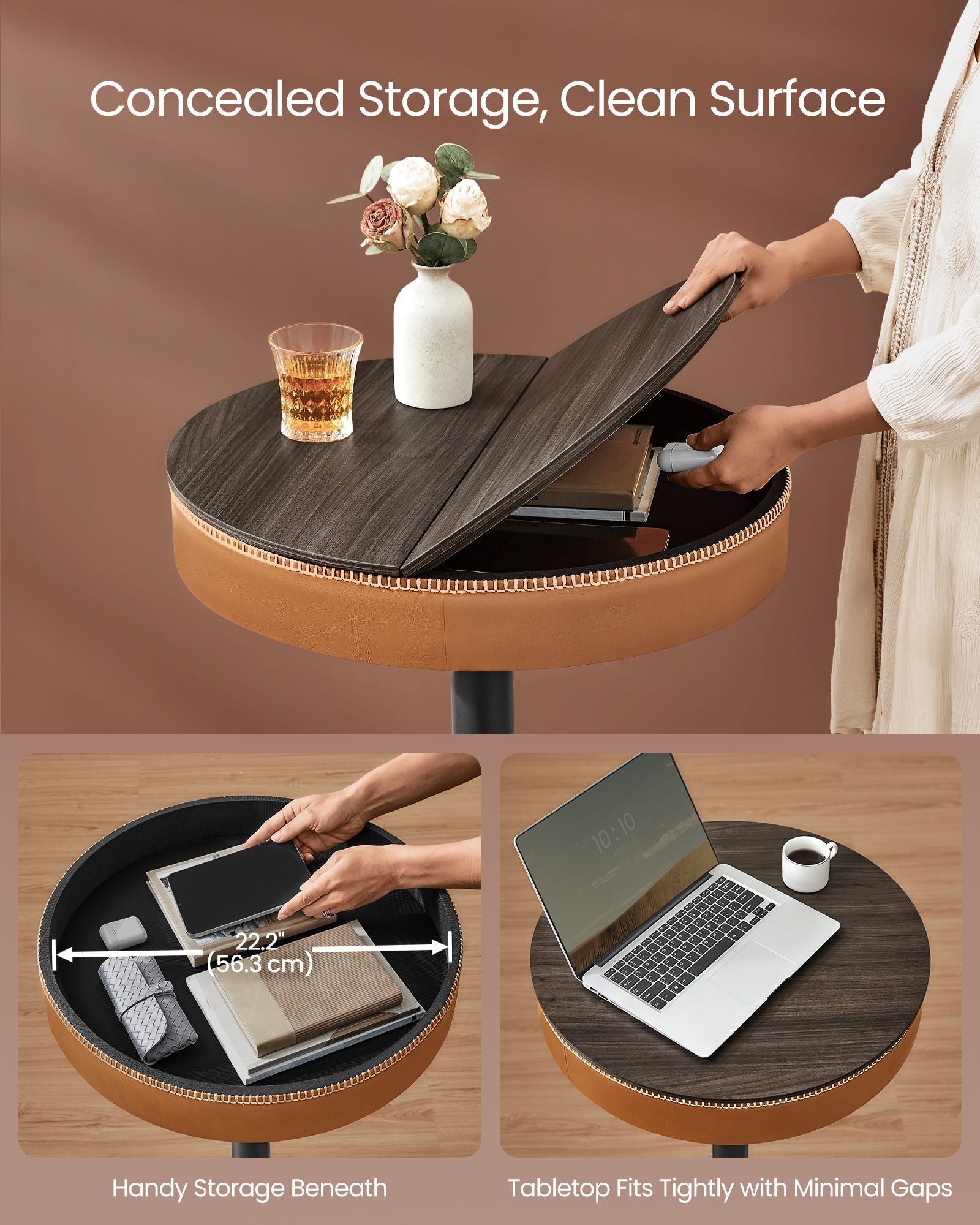 Height Adjustable Bar Table - Synthetic Leather - Ash Brown