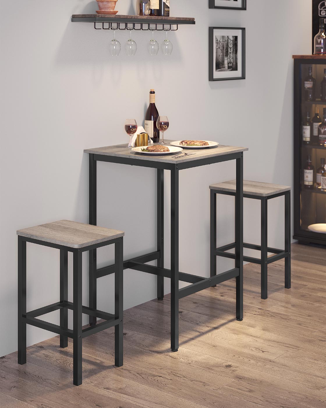 Tall Square Bar Table - Heavy-Duty Steel - Natural Wood