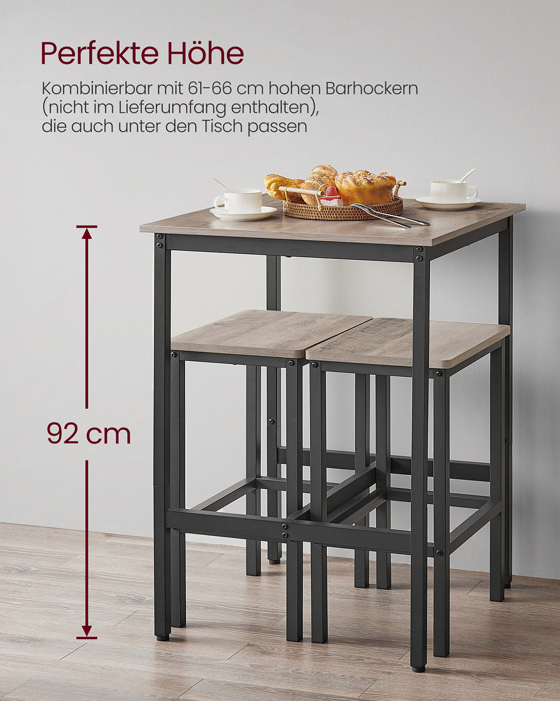 Tall Square Bar Table - Heavy-Duty Steel - Natural Wood