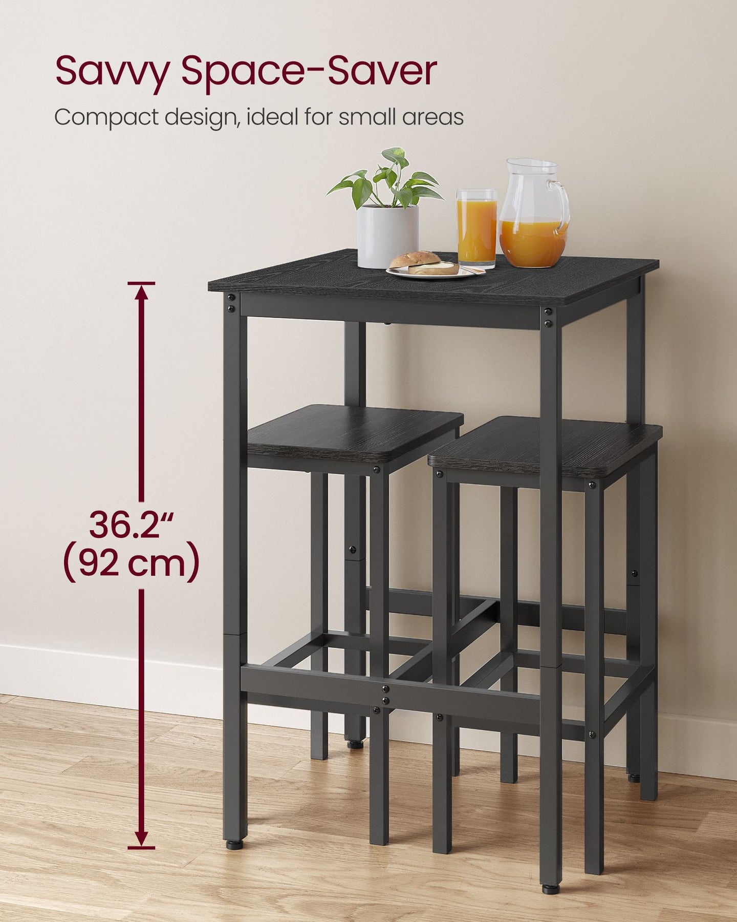 Breakfast Bar Table - Heavy-Duty Steel - Ebony Black - Square