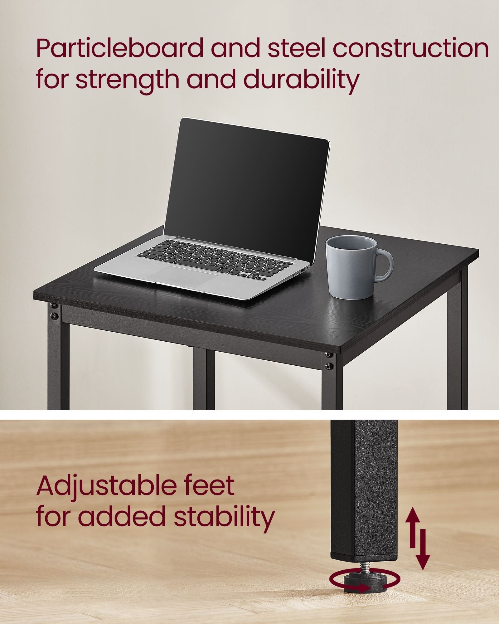 Breakfast Bar Table - Heavy-Duty Steel - Ebony Black - Square
