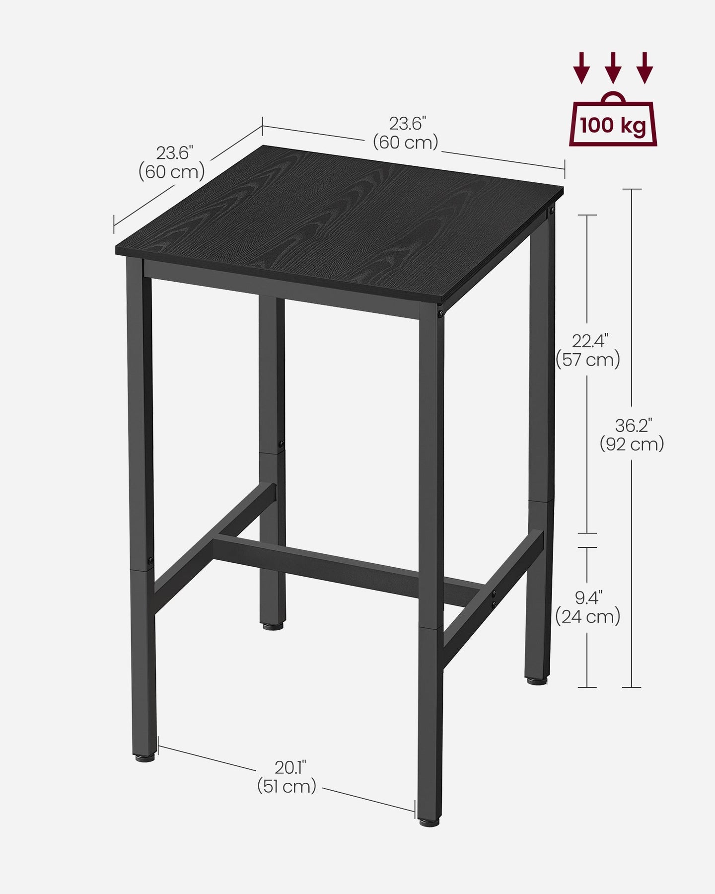 Breakfast Bar Table - Heavy-Duty Steel - Ebony Black - Square