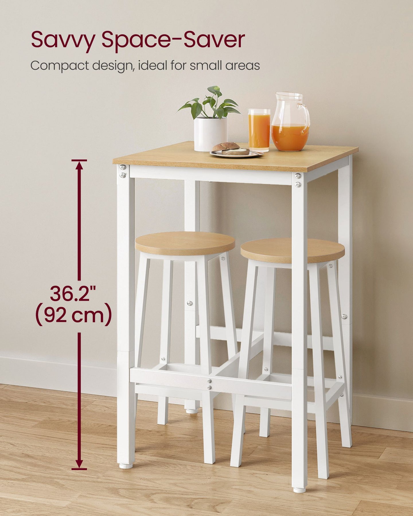 Breakfast Bar Table - Heavy-Duty Steel Frame - Oak and White - Square