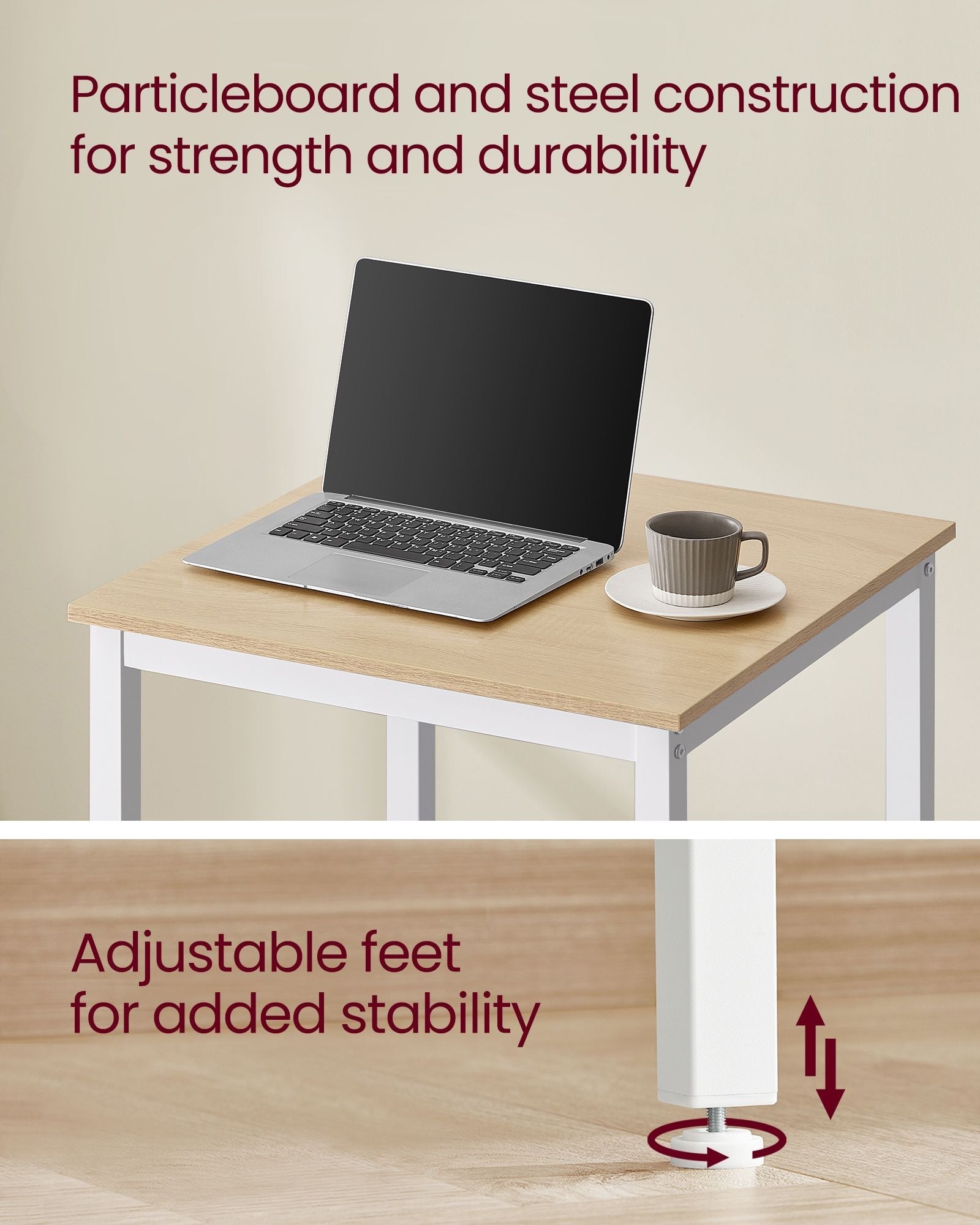 Breakfast Bar Table - Heavy-Duty Steel Frame - Oak and White - Square