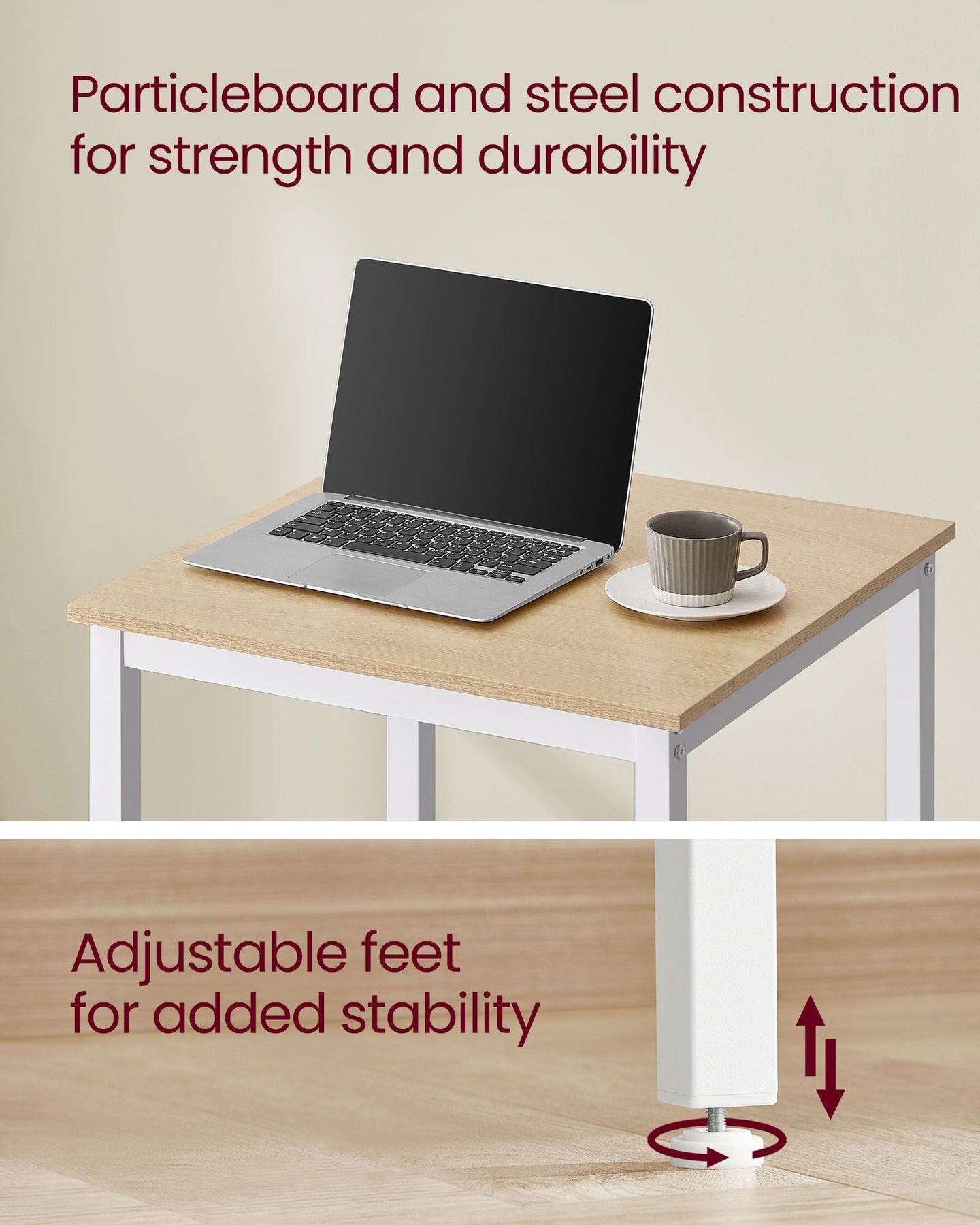 Breakfast Bar Table - Heavy-Duty Steel Frame - Oak and White - Square