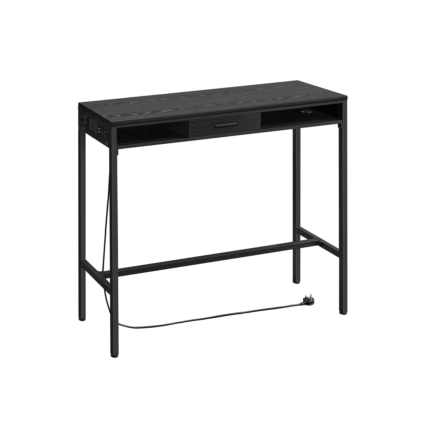 Pub Table - Wood - Ebony Black - With Charging Station and Movable Drawer
