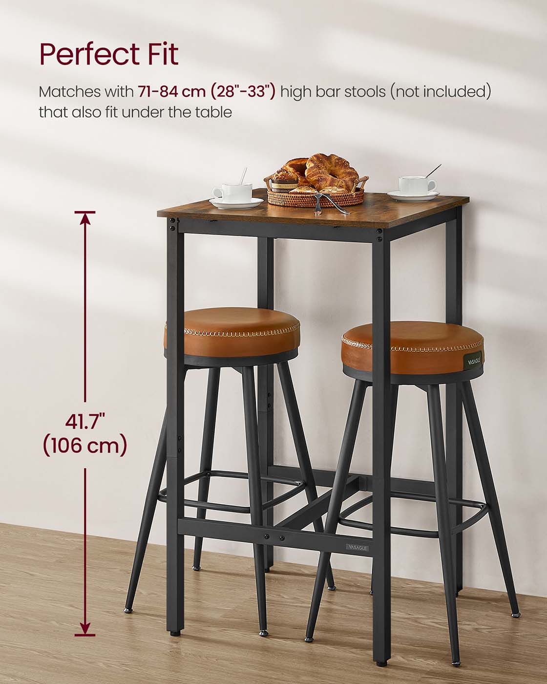 Square Tall Bar Table - Steel - Rustic Brown and Black
