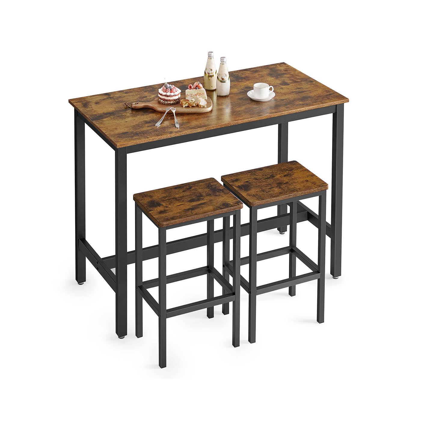 Bar Table Set - Includes 2 Bar Stools - Wood - Rustic Brown