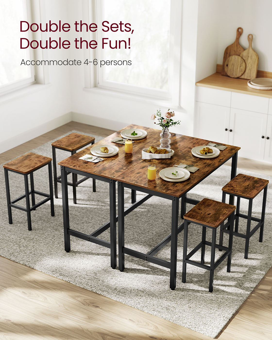 Bar Table Set - Includes 2 Bar Stools - Wood - Rustic Brown
