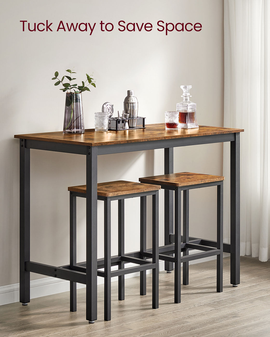 Bar Table Set - Includes 2 Bar Stools - Wood - Rustic Brown