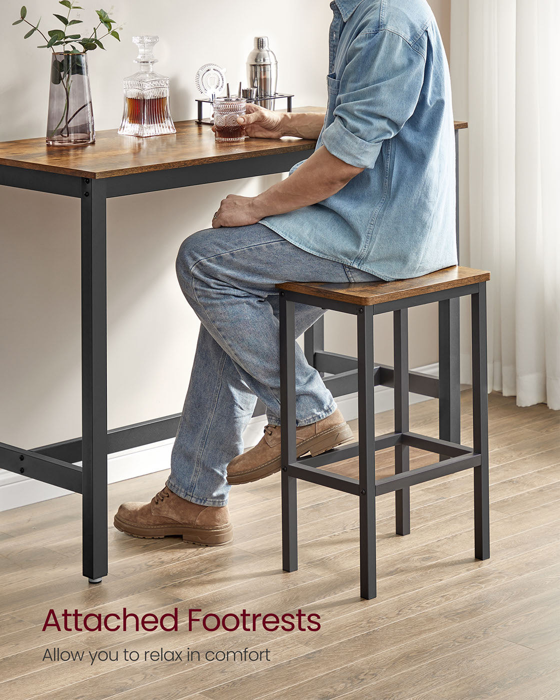 Bar Table Set - Includes 2 Bar Stools - Wood - Rustic Brown