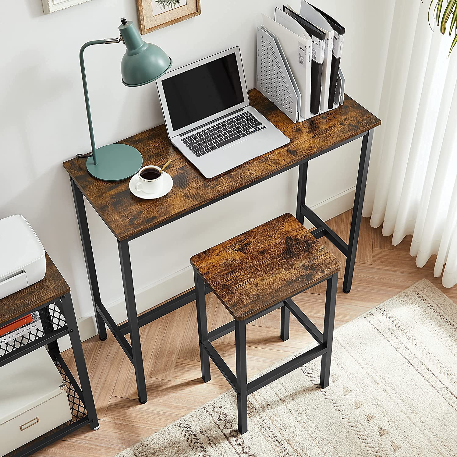 Bar Table Set - Includes 2 Stools - Steel - Rustic Brown and Black