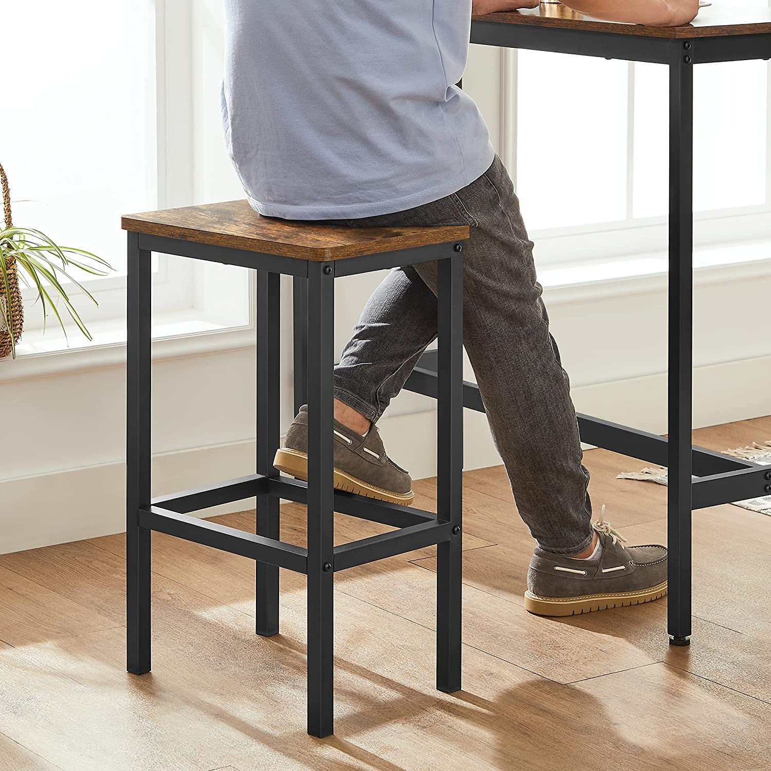 Bar Table Set - Includes 2 Stools - Steel - Rustic Brown and Black