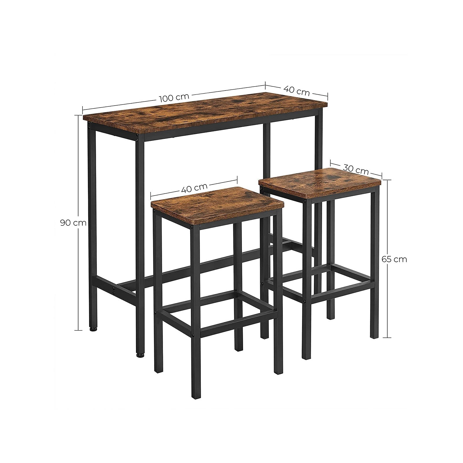 Bar Table Set - Includes 2 Stools - Steel - Rustic Brown and Black