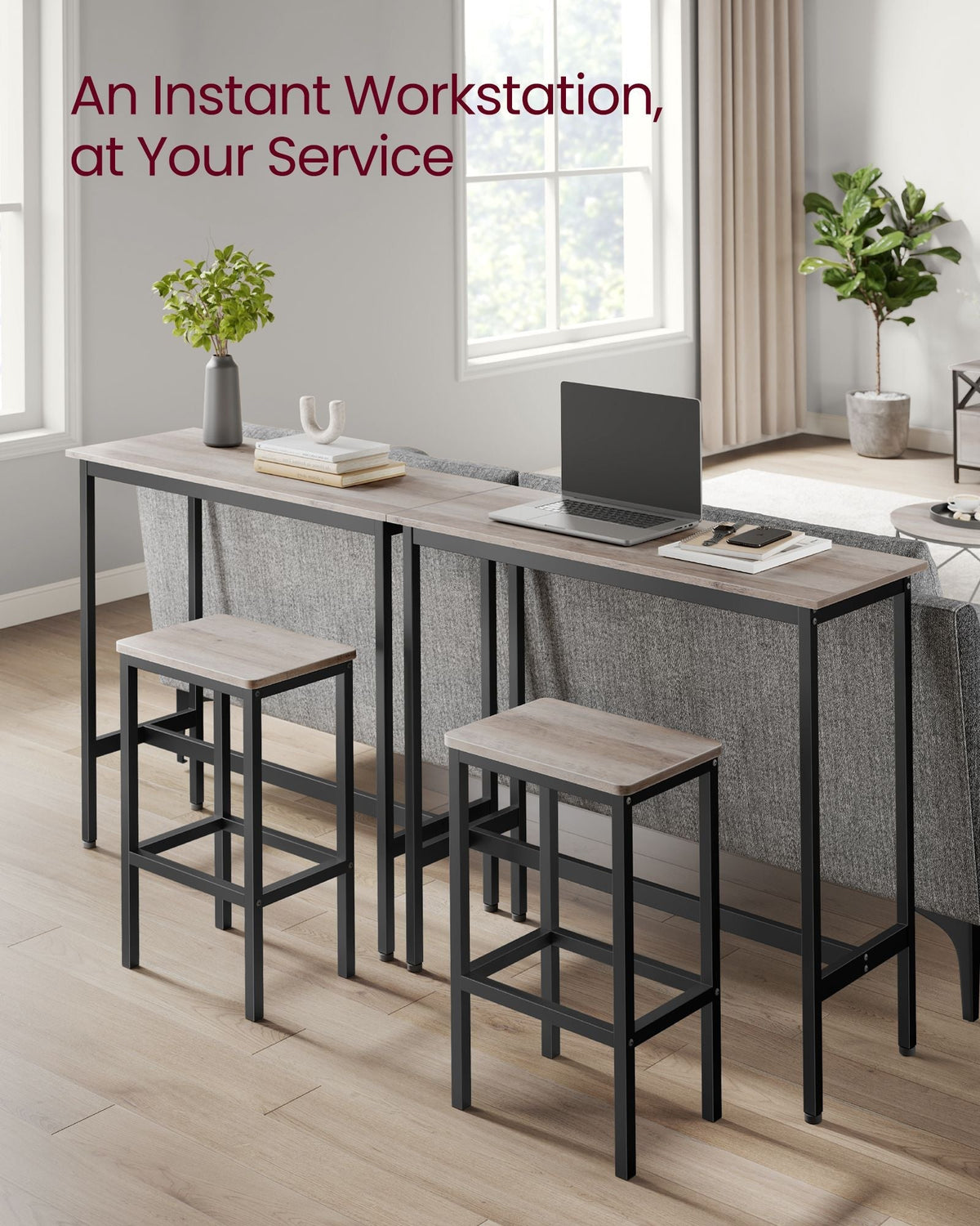 Dining Table Set - Steel Frame - Heather Greige - Includes Bar Table and Stools Set of 2