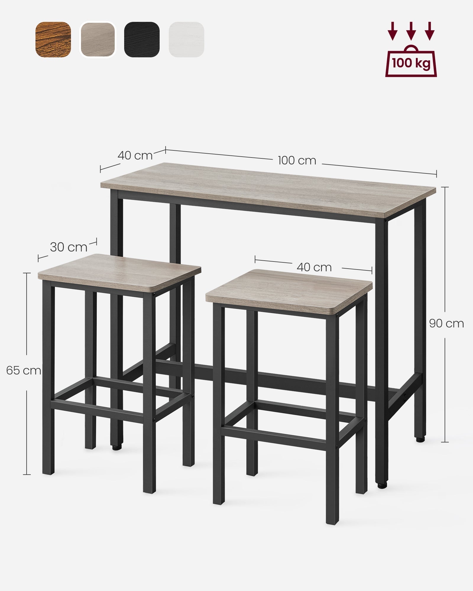 Dining Table Set - Steel Frame - Heather Greige - Includes Bar Table and Stools Set of 2