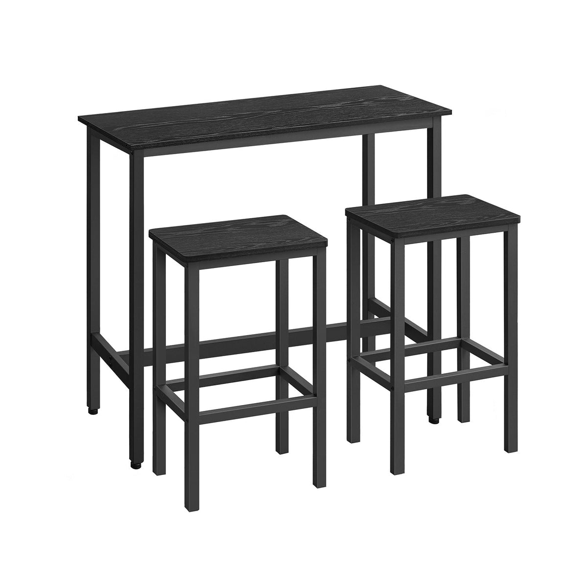 Dining Table Set - Steel Frame - Ebony Black - Includes Bar Table and 2 Stools