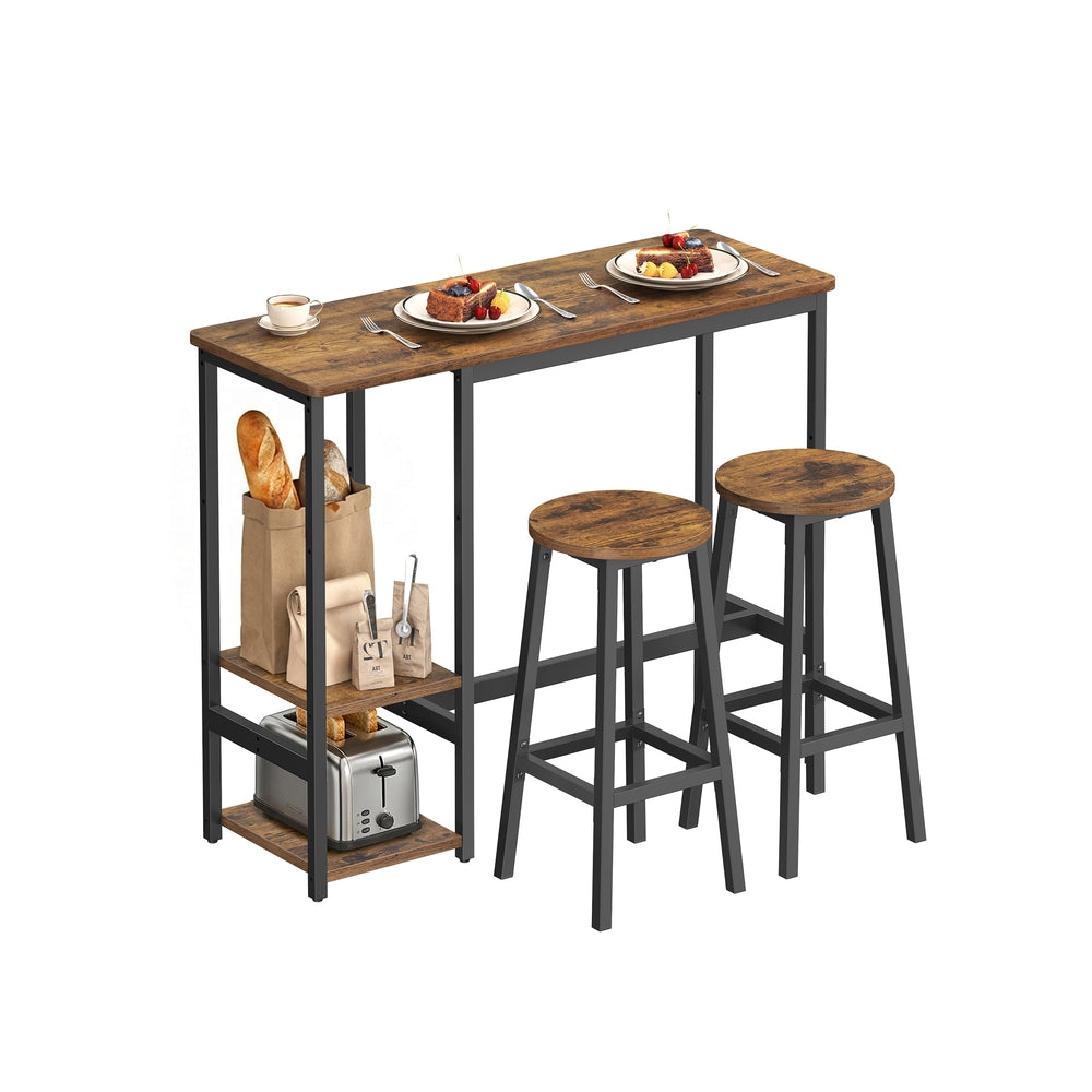 Bar Table Set with 2 Stools - 30L - Particleboard - Storage Shelves