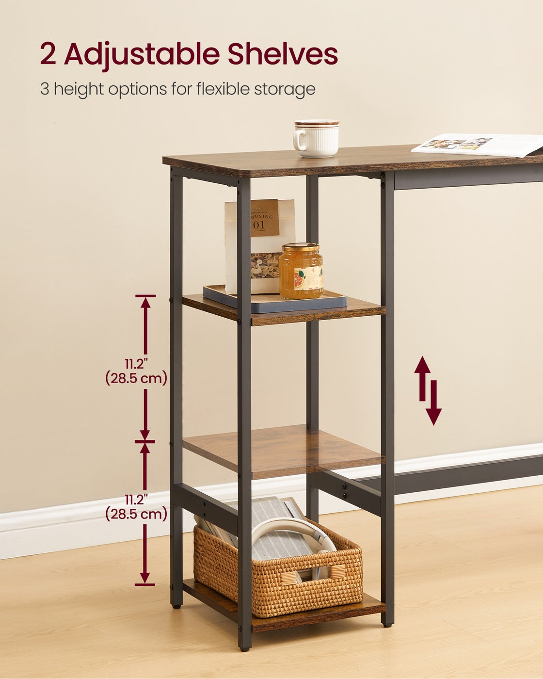 Bar Table Set with 2 Stools - 30L - Particleboard - Storage Shelves