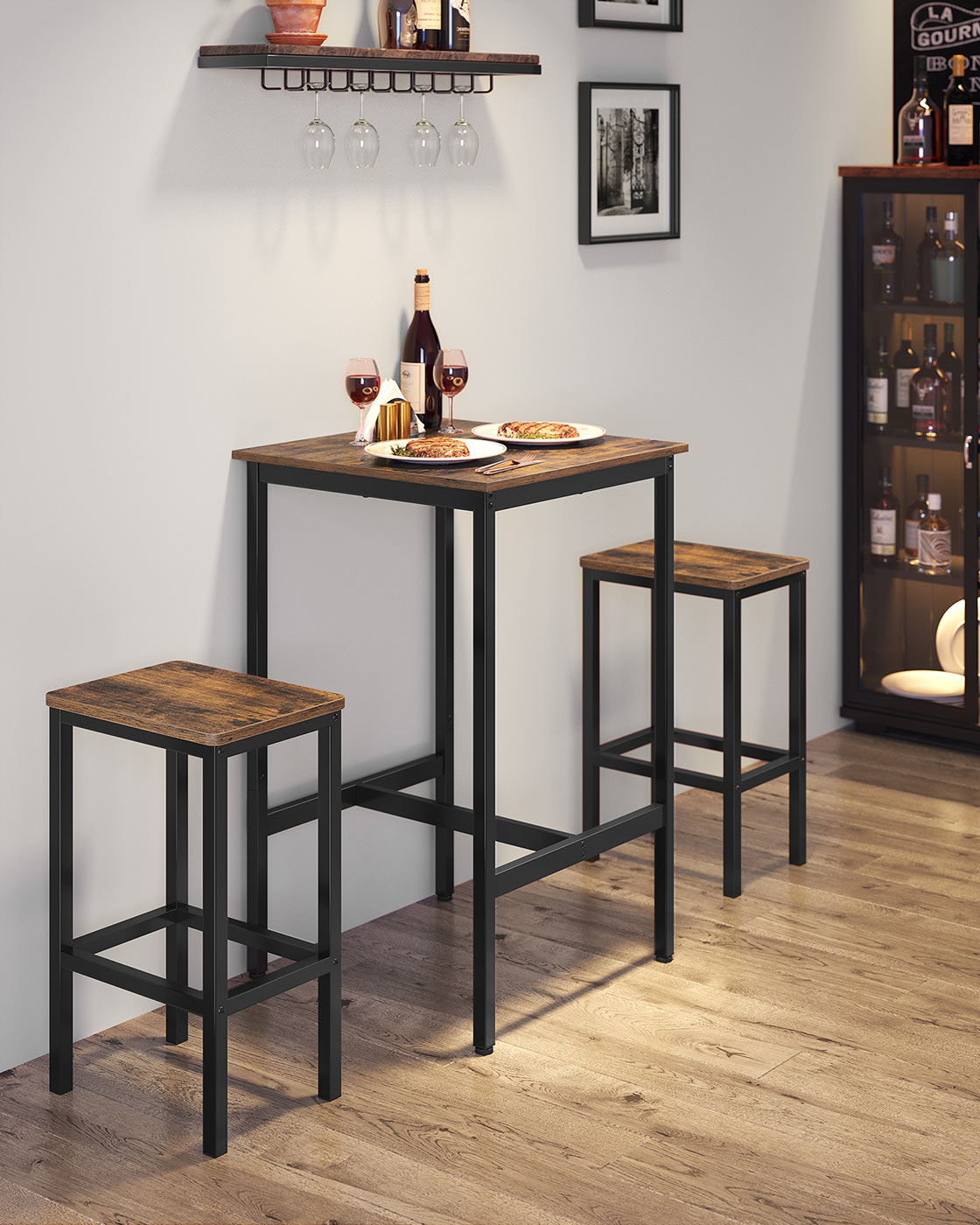Bar Table - Steel Frame - Rustic Brown and Black - Square