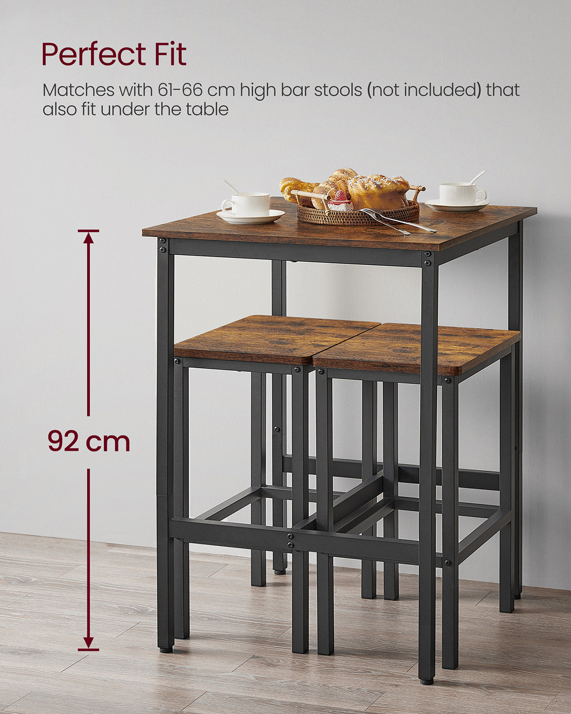 Bar Table - Steel Frame - Rustic Brown and Black - Square