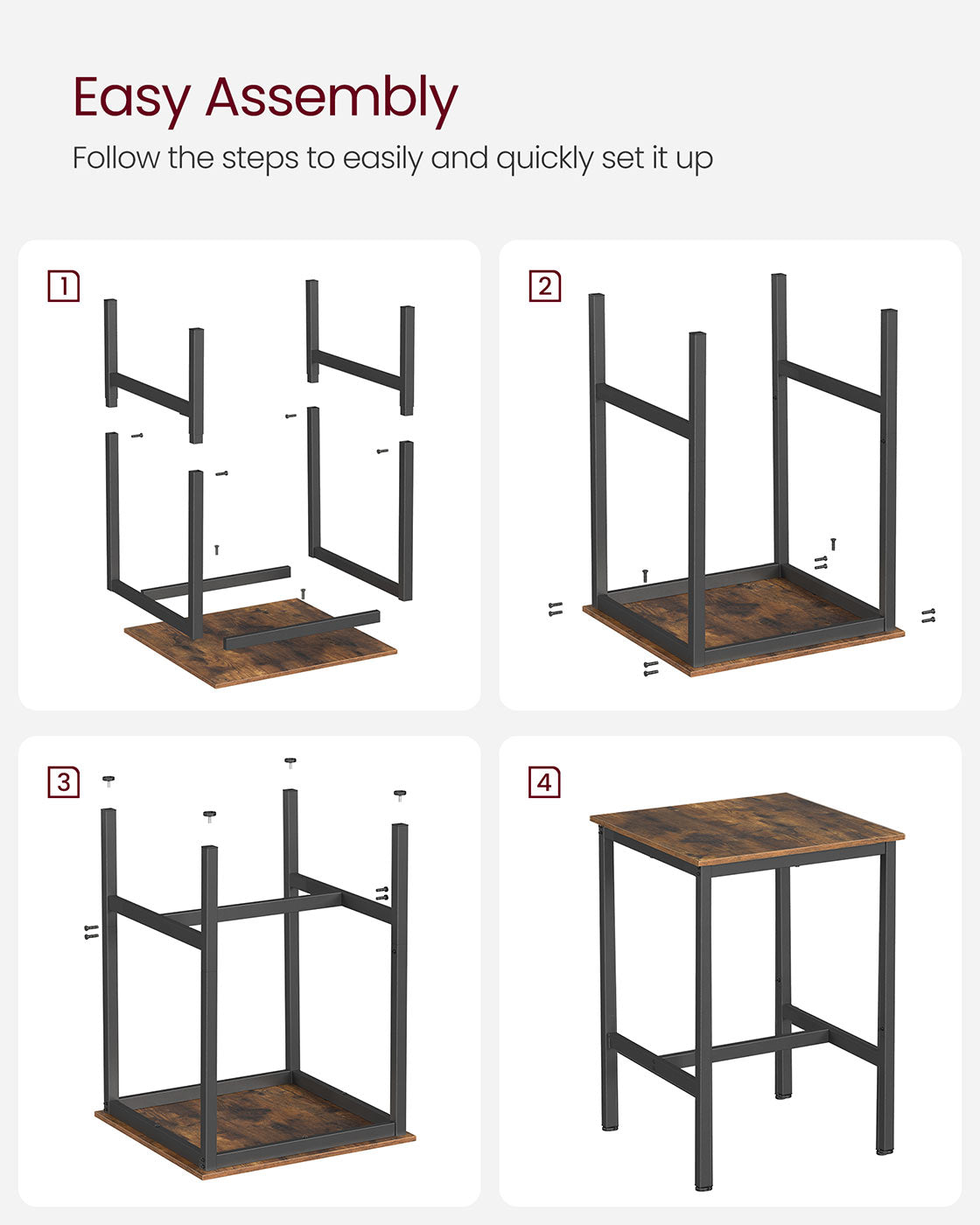 Bar Table - Steel Frame - Rustic Brown and Black - Square