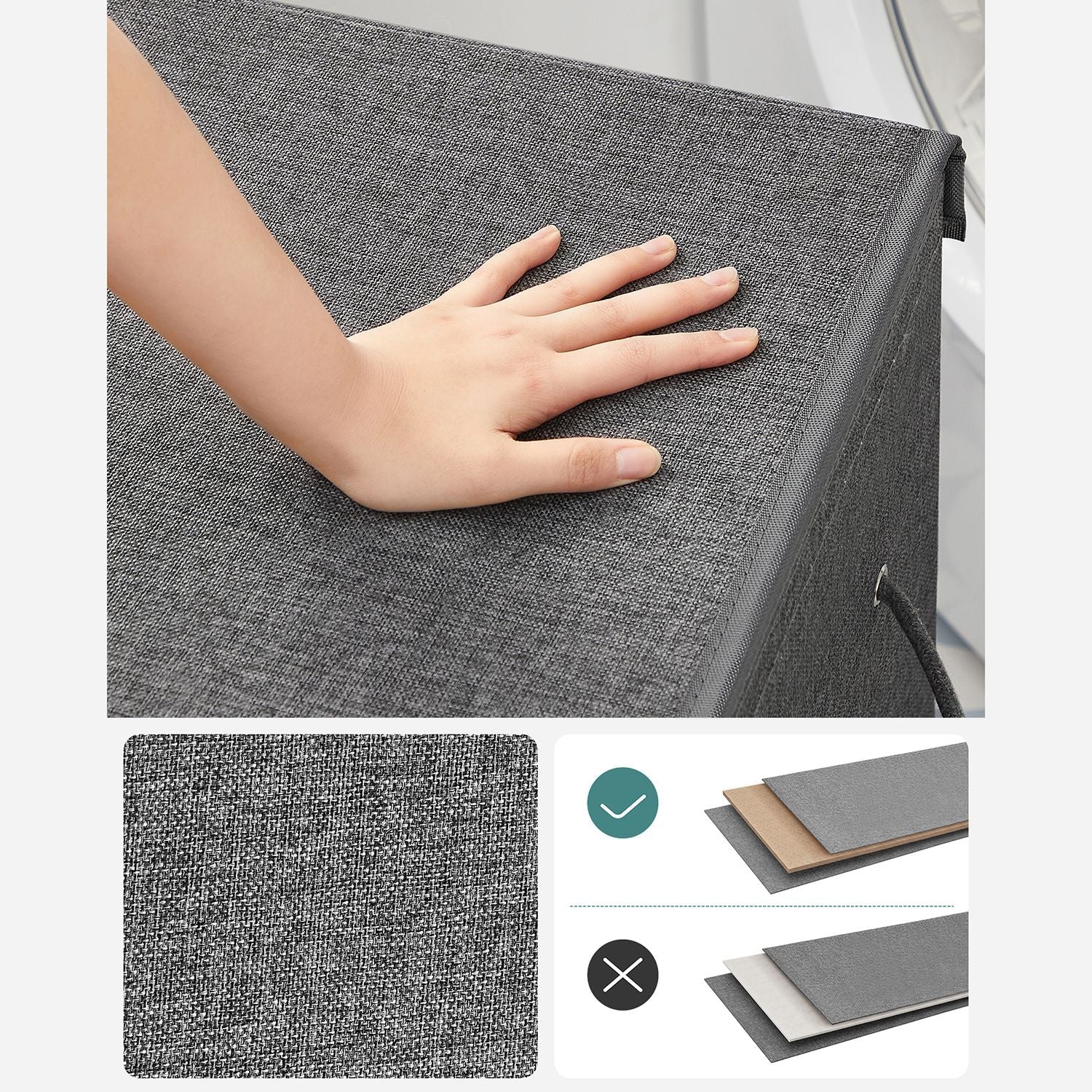 Laundry Basket - Linen-Look Fabric - Dark Grey - 85L Capacity with Magnetic Lid and Removable Liner Bag