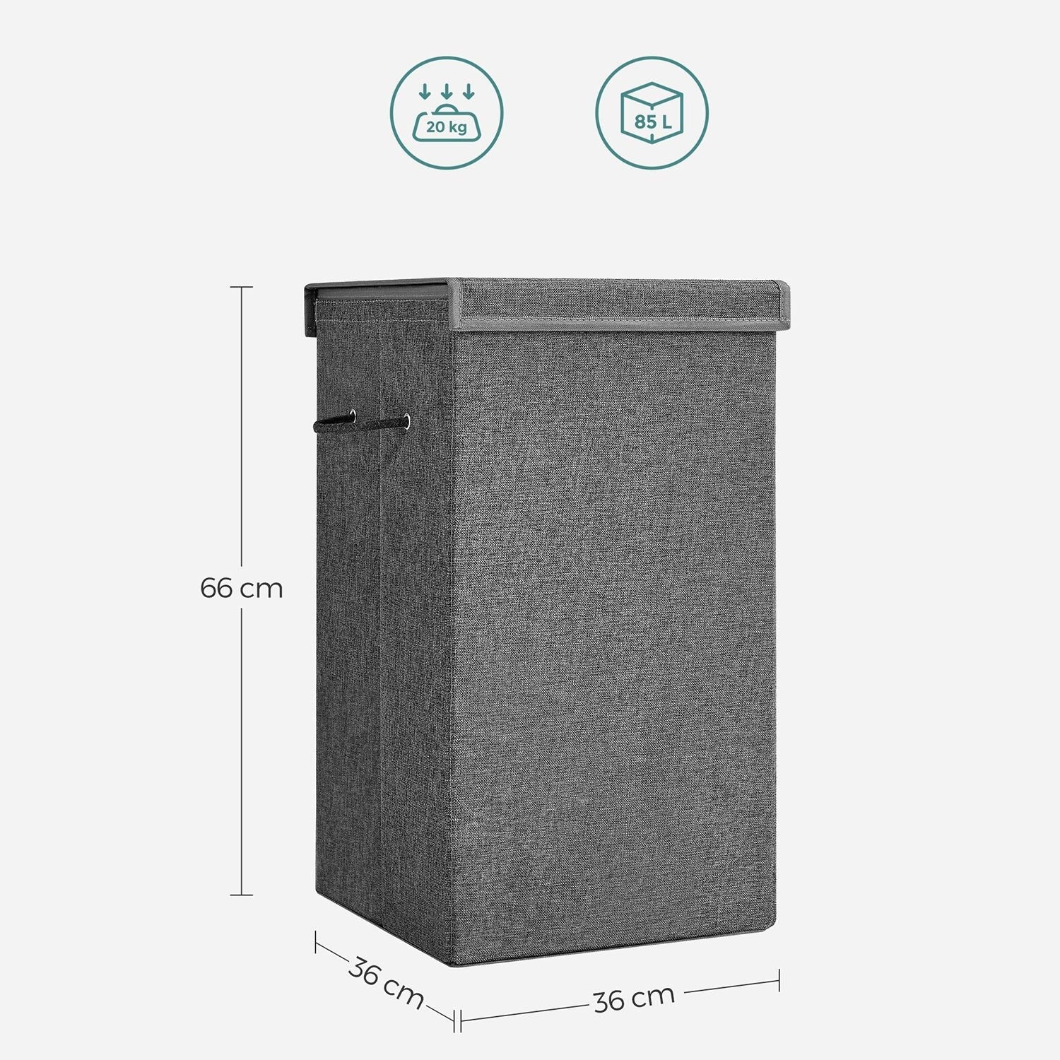 Laundry Basket - Linen-Look Fabric - Dark Grey - 85L Capacity with Magnetic Lid and Removable Liner Bag