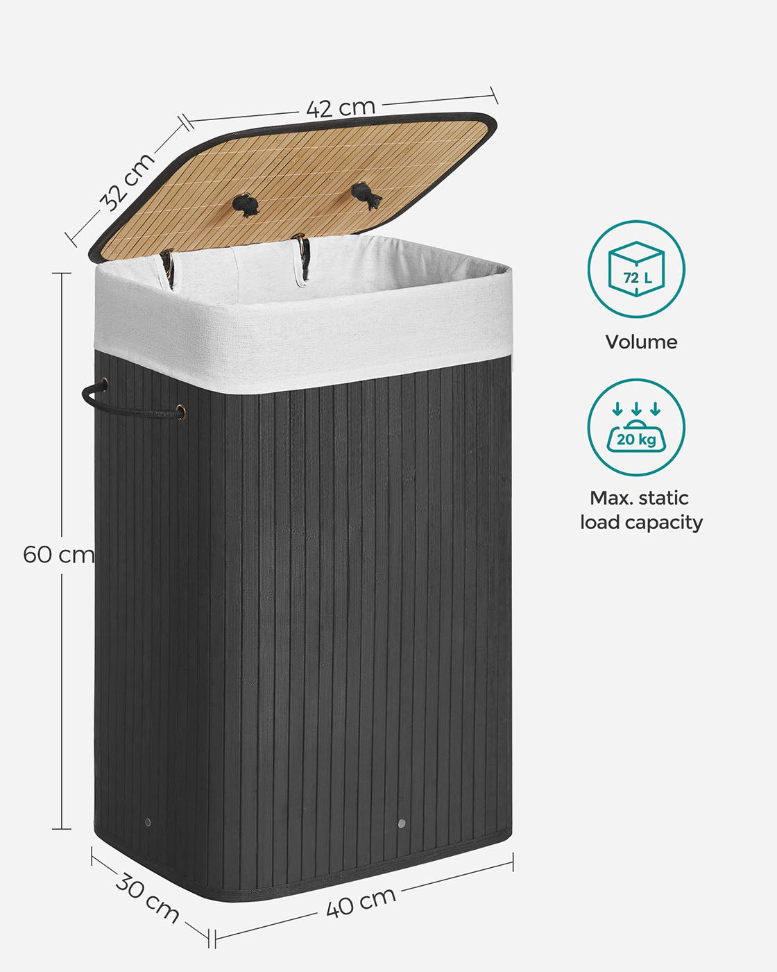 Foldable Laundry Basket - Bamboo - Natural - XL Capacity with Removable Washable Lining