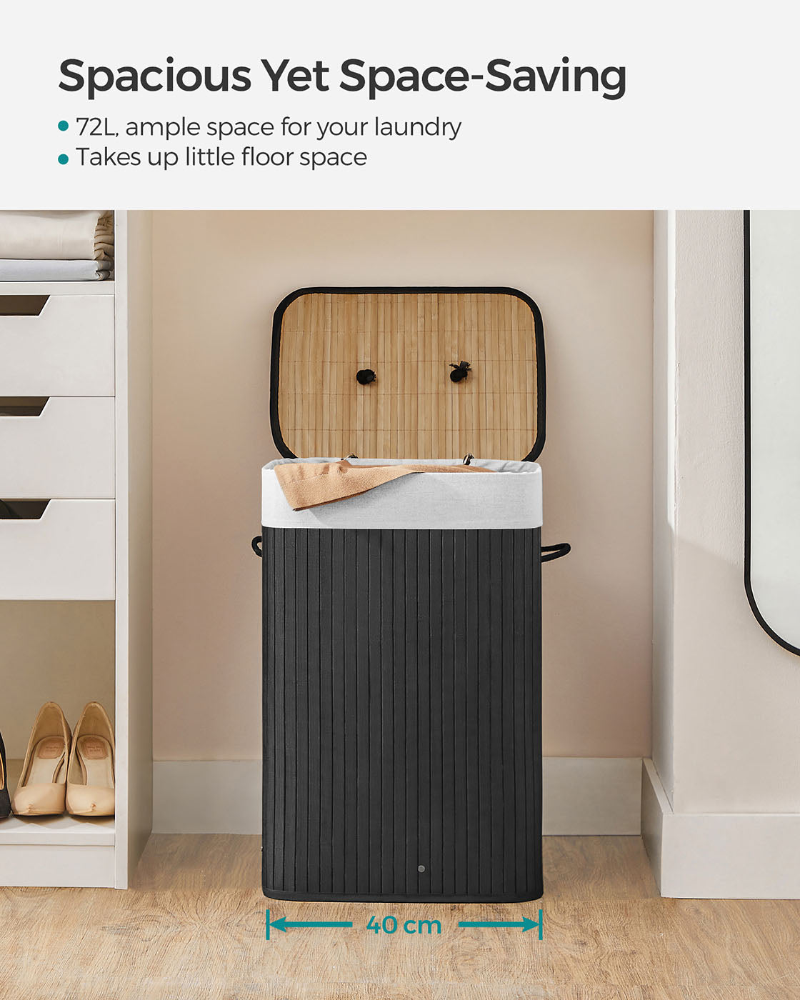 Foldable Laundry Basket - Bamboo - Natural - XL Capacity with Removable Washable Lining