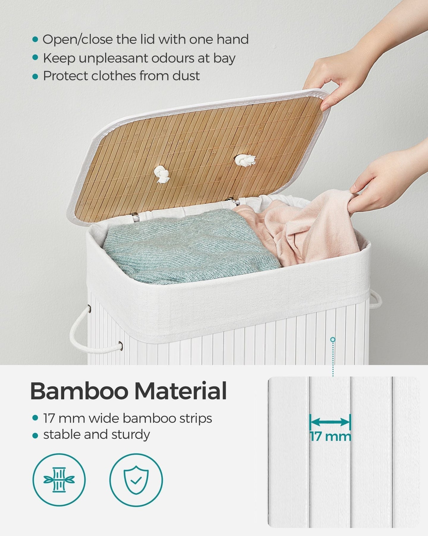 Laundry Basket - Bamboo - Cloud White - Foldable with 3 Handles