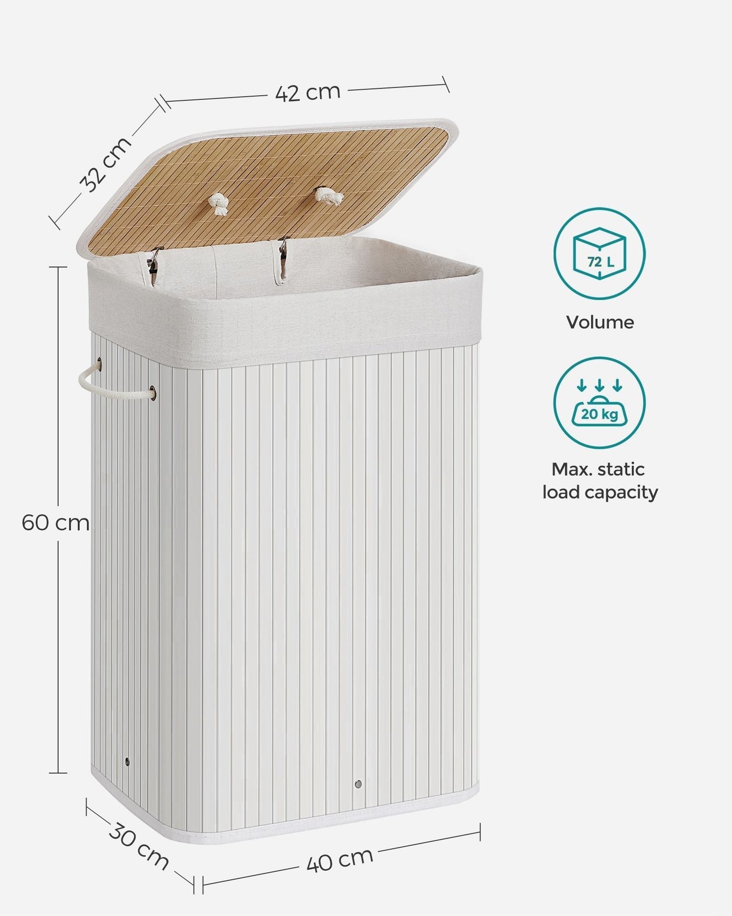 Laundry Basket - Bamboo - Cloud White - Foldable with 3 Handles