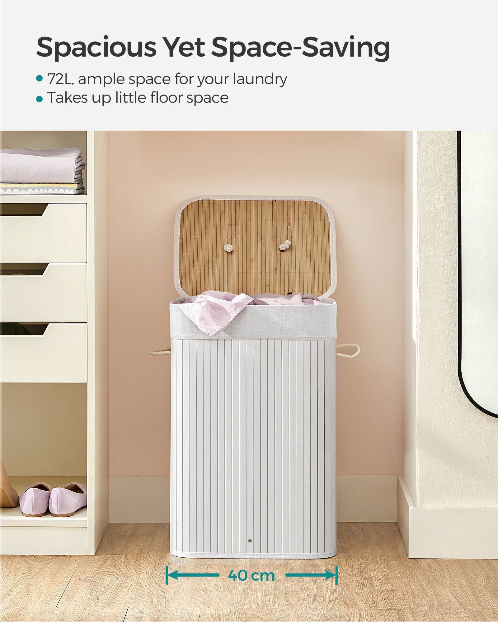 Laundry Basket - Bamboo - Cloud White - Foldable with 3 Handles