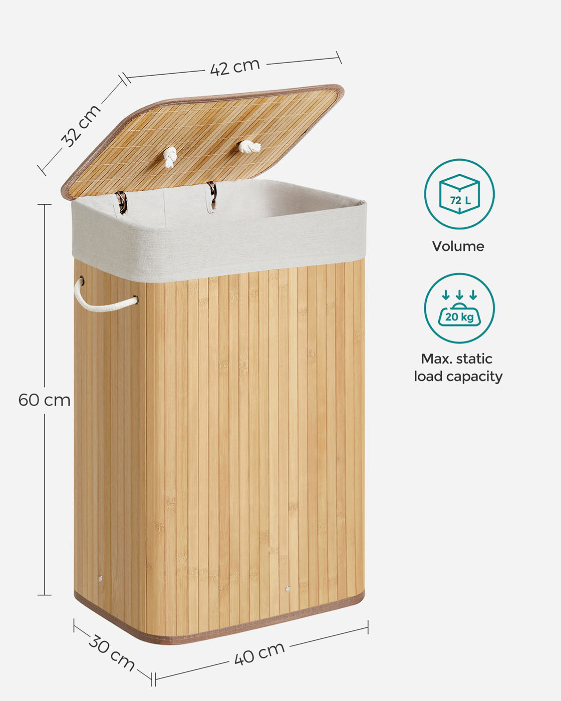 Bamboo Laundry Hamper - Natural - XL Foldable with Removable Washable Lining