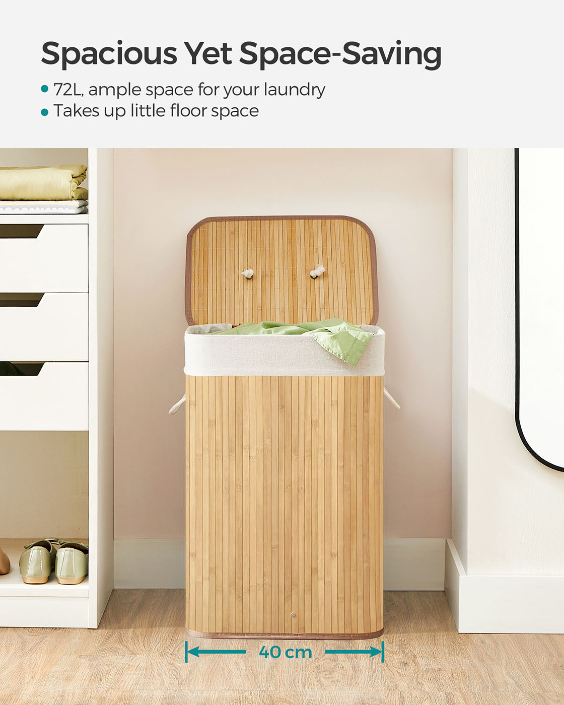 Bamboo Laundry Hamper - Natural - XL Foldable with Removable Washable Lining